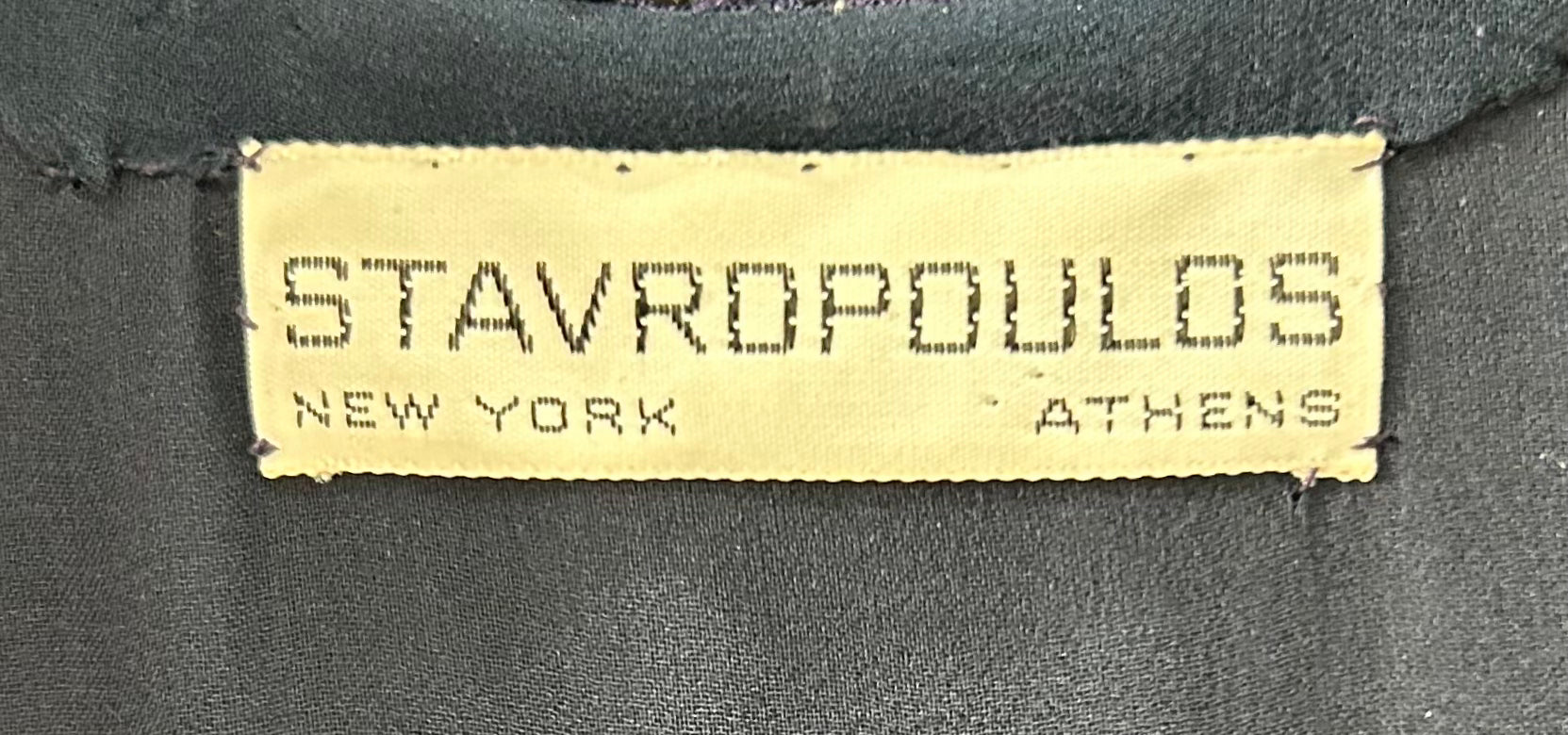 Stavropoulos Navy Silk Crepe Gown with Gold Lame Details LABEL PHOTO 5 OF 5