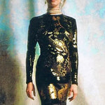 Vivienne Westwood 'Portrait' F/W 1990 Black Velvet Gold Boulle Foil Midi Dress MAGAZINE ARCHIVE 1990 PHOTO 3 OF 14