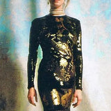 Vivienne Westwood 'Portrait' F/W 1990 Black Velvet Gold Boulle Foil Midi Dress MAGAZINE ARCHIVE 1990 PHOTO 3 OF 14