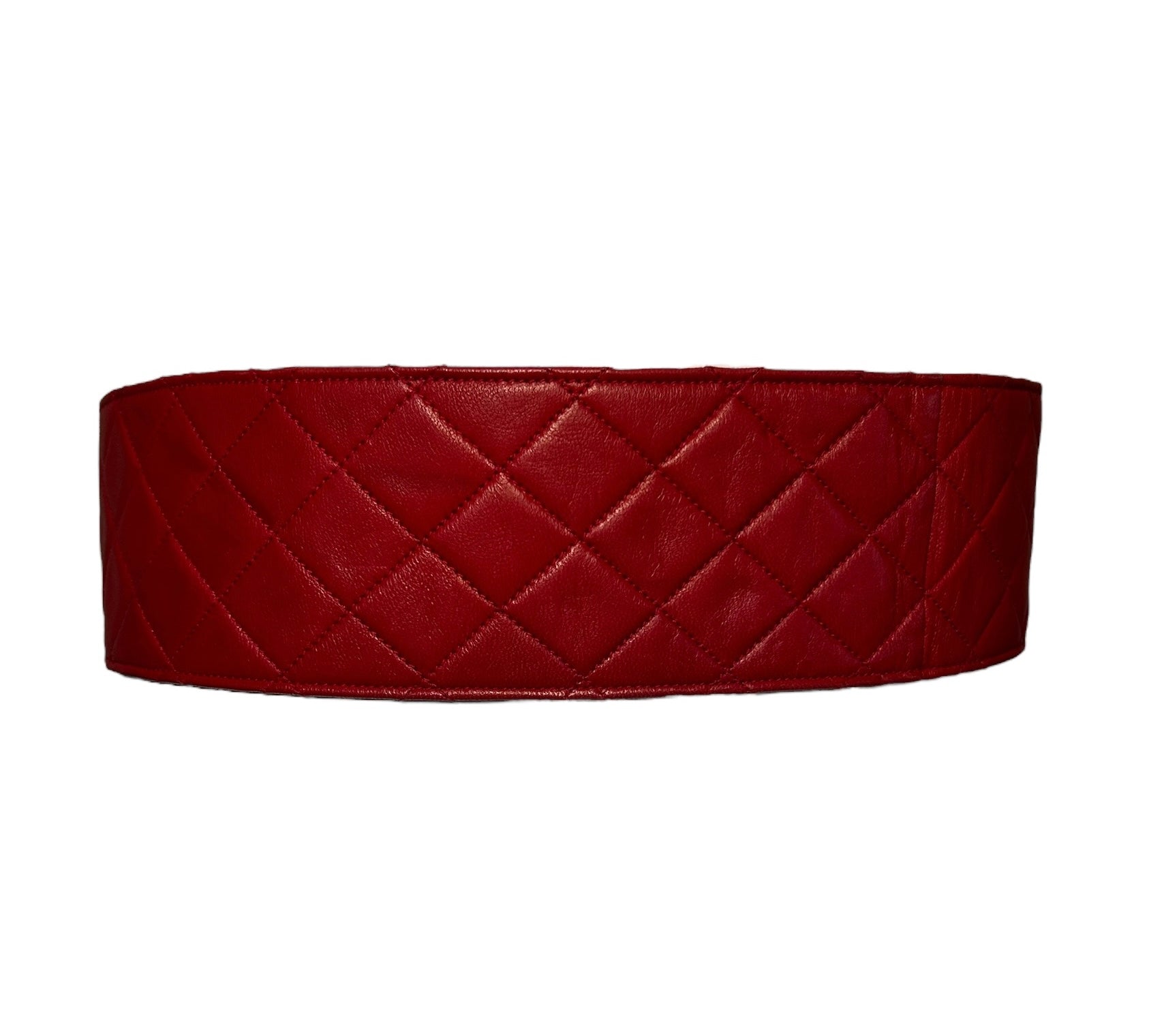 Chanel 80s Iconic Red Quilted Leather Belt with Large Logo Buckle, back