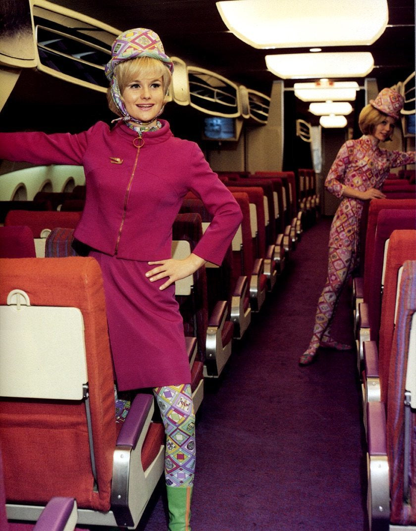 Emilio Pucci 1965 Hot Pink Braniff Stewardess Skirt Suit Uniform, stock photo