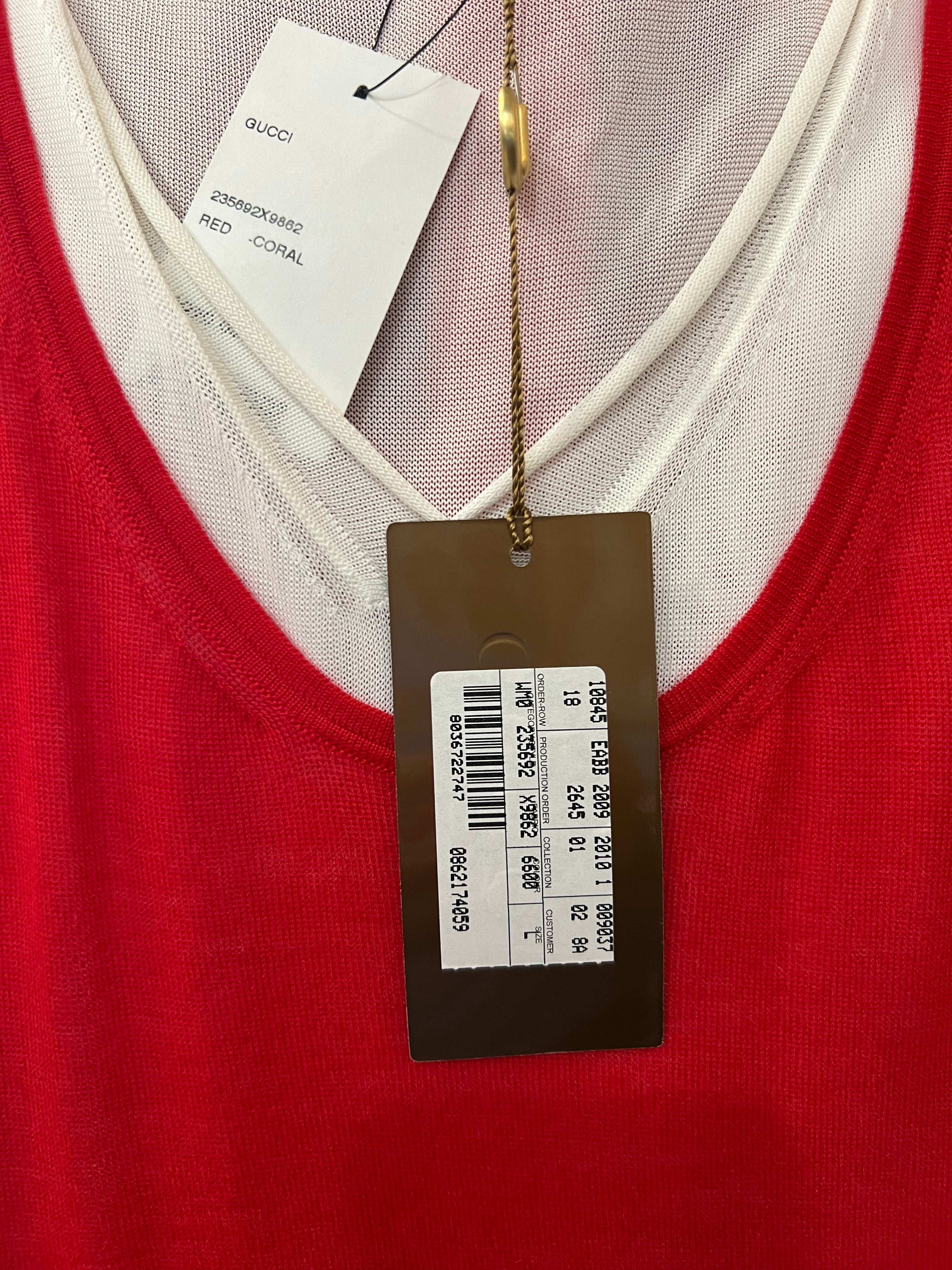 2000s Gucci Layered Red & White Cashmere and Viscose Tank, NWT, tags