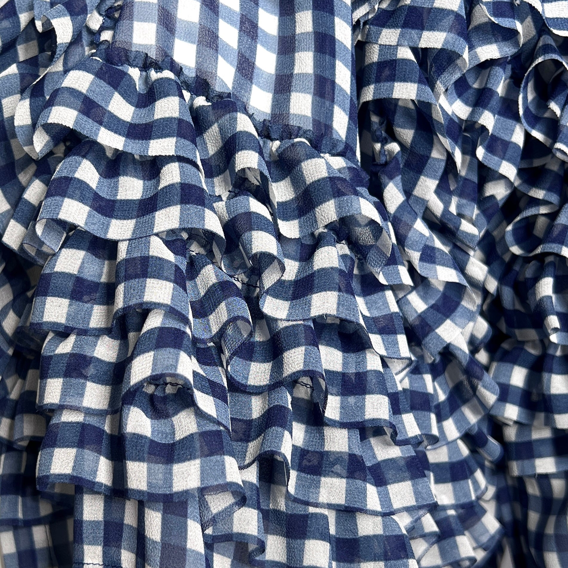 Comme des Garçons S/S 2008 Navy Blue Gingham Chiffon Ruffled Bolero DETAIL