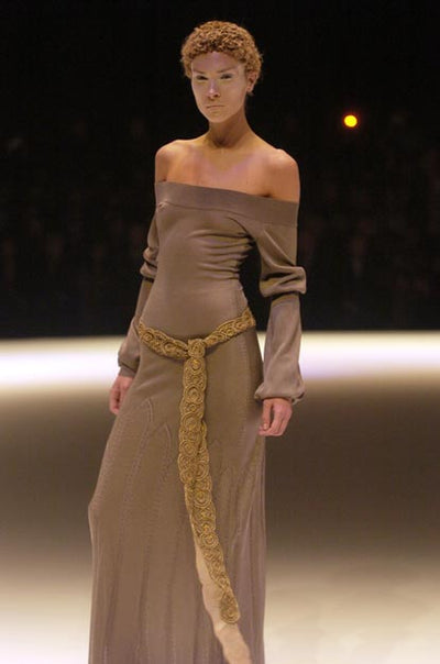 Alexander McQueen 2004 F/W "Pantheon Ad Lucem" Runway Knit Grey Gown with Sash RUNWAY PHOTO 1 OF 14
