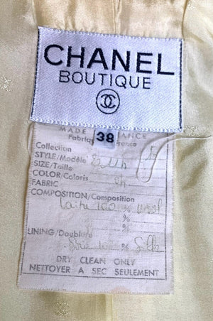 Chanel 90s Pale Yellow Nubby Wool Suit LABEL 8 of 8