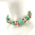 Faux Turquoise and Coral Beaded Double Strand Necklace and Earring Set, close up beads 2