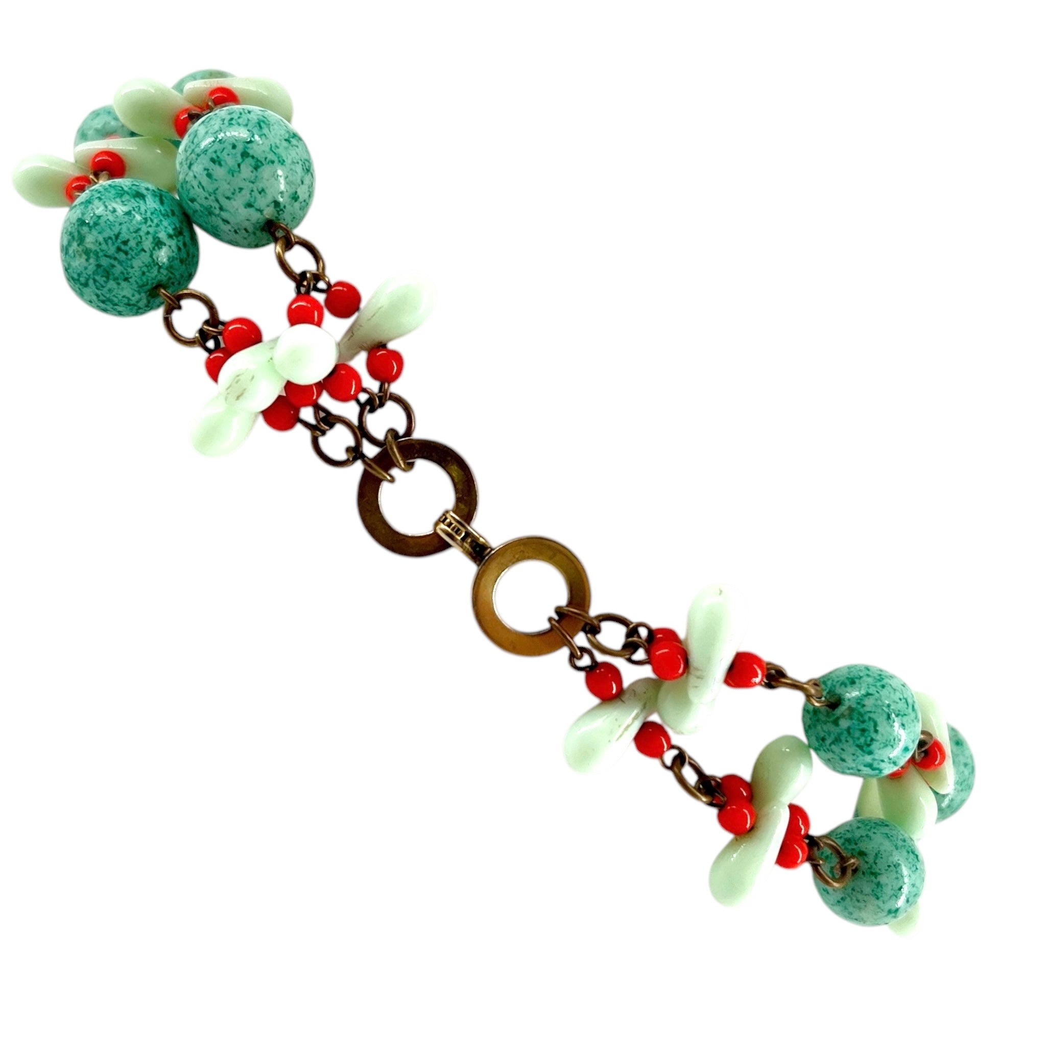Faux Turquoise and Coral Beaded Double Strand Necklace and Earring Set, necklace closure