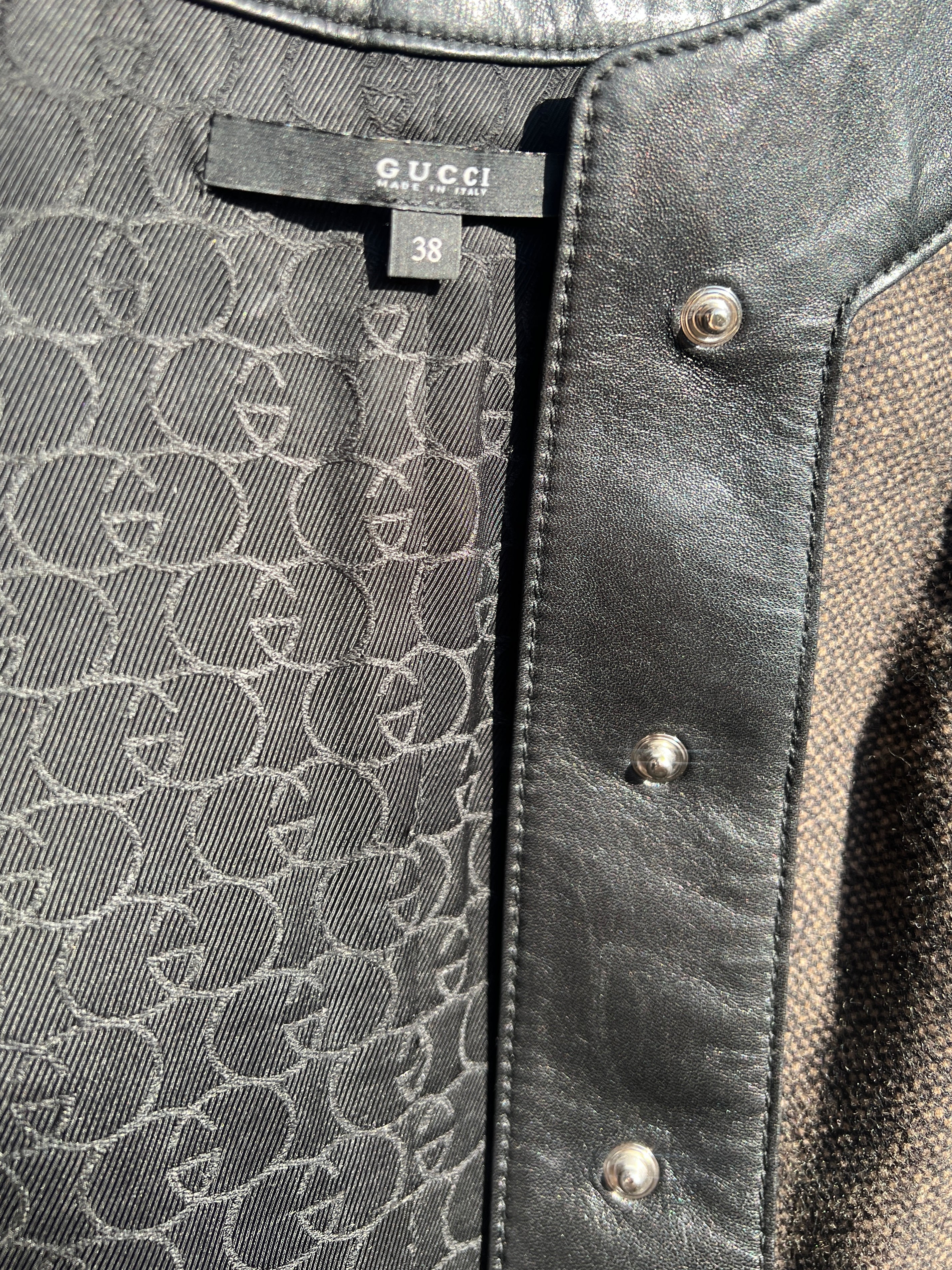 Gucci F/W 2007 Brown Tweed, Leather and Corduroy Shift Dress, bodice open detail