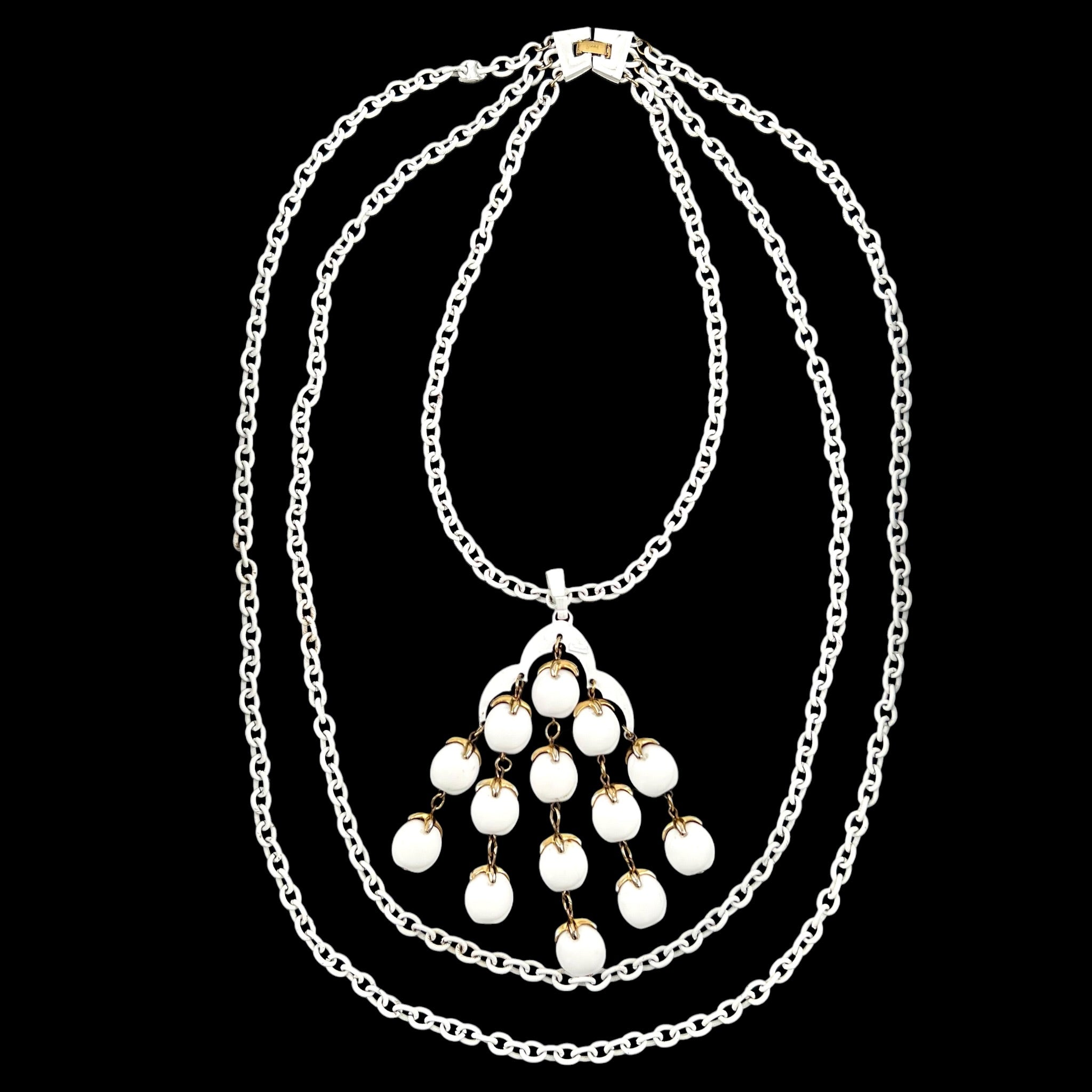 Trifari 1960s/70s White Waterfall Pendant Necklace, reverse side