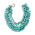 Miriam Haskell 1930's Turquoise Glass Bead Four Strand Bib Necklace, Rare  2