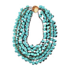Miriam Haskell 1930's Turquoise Glass Bead Four Strand Bib Necklace, Rare