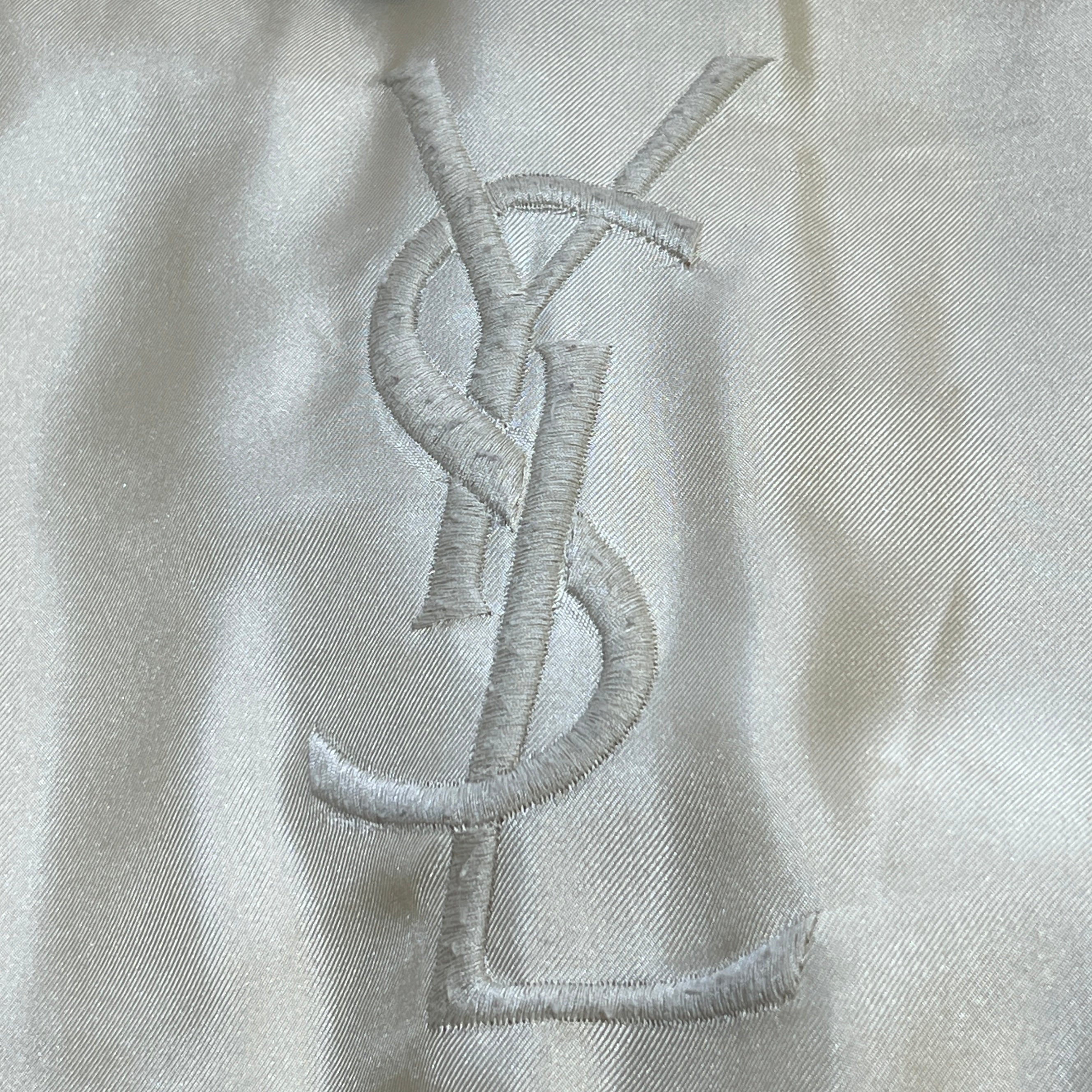 Yves Saint Laurent by Tom Ford F/W 2003 Petit Gris and Fox Fur Coat, embroidered YSL