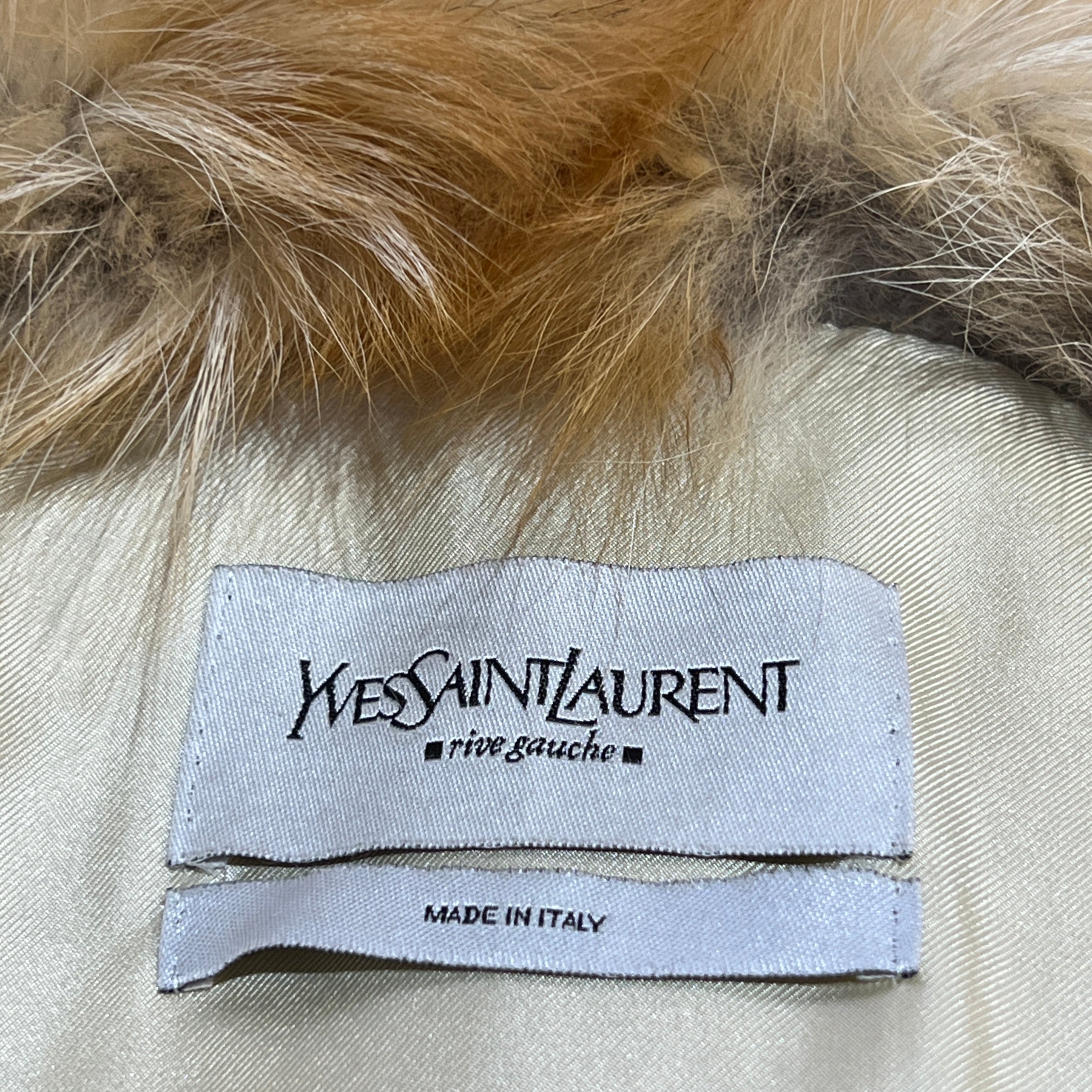 Yves Saint Laurent by Tom Ford F/W 2003 Petit Gris and Fox Fur Coat, label