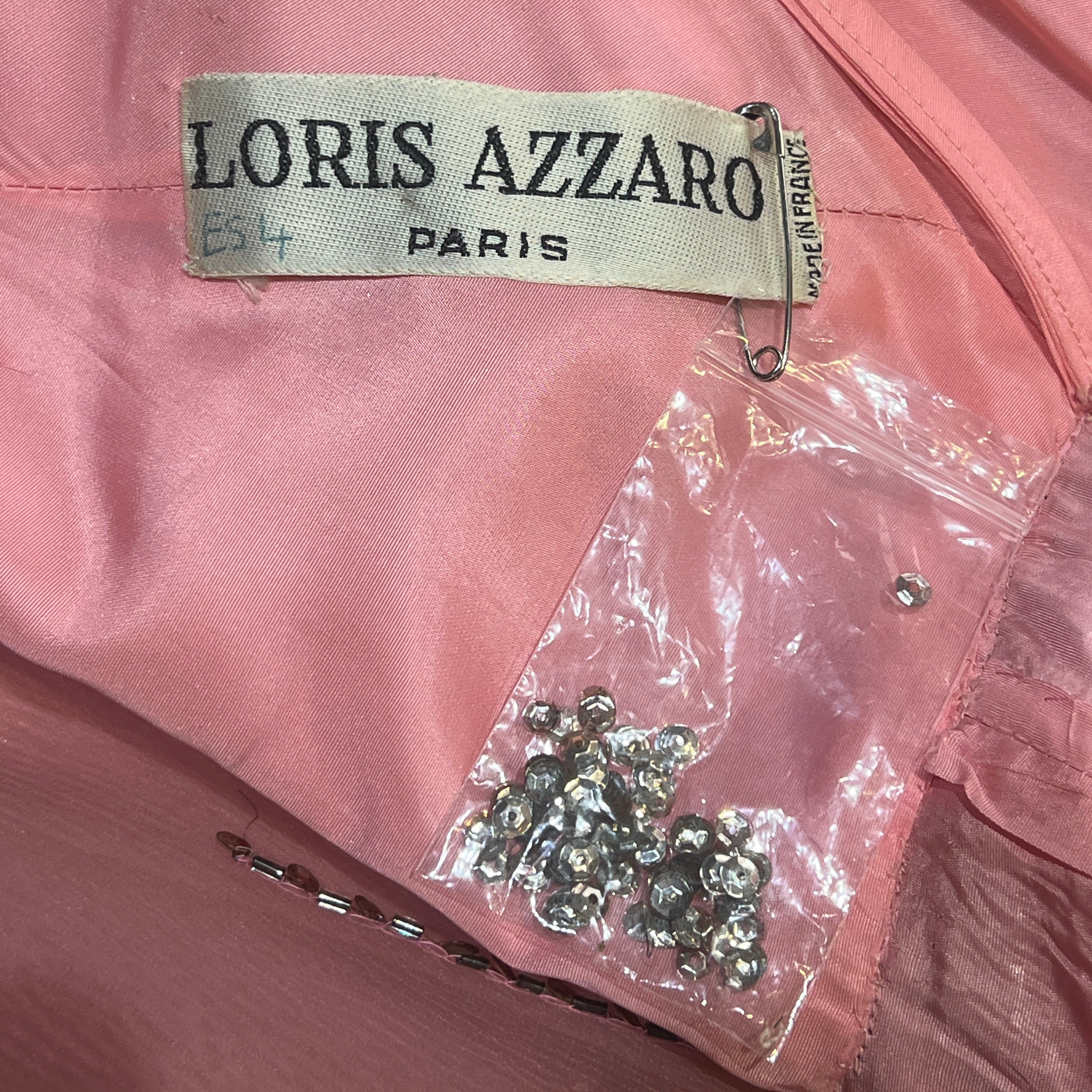 Loris Azzaro Mid-Late 1970's Bubblegum Pink Silver Beaded Halter Neck Gown, label