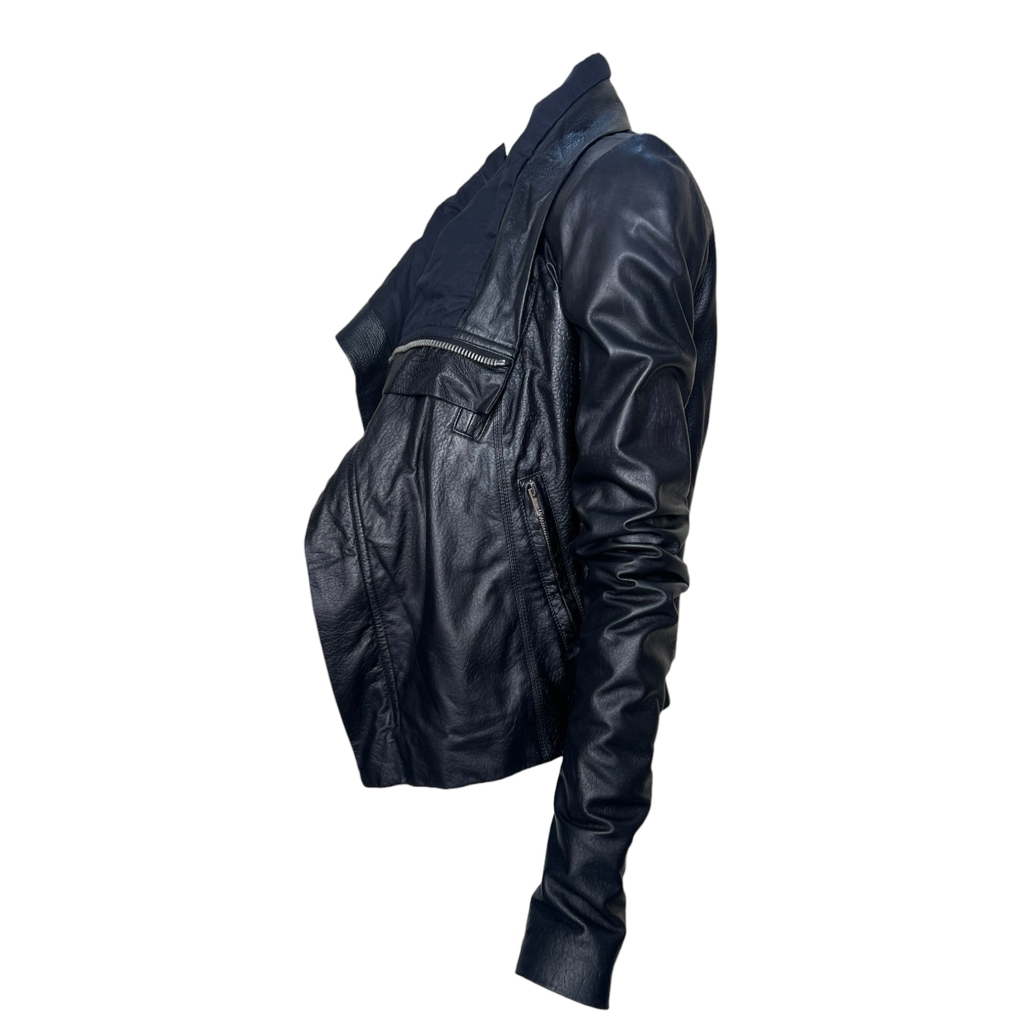 Rick Owens 2020s Black Lambskin Leather Moto Jacket, side 3