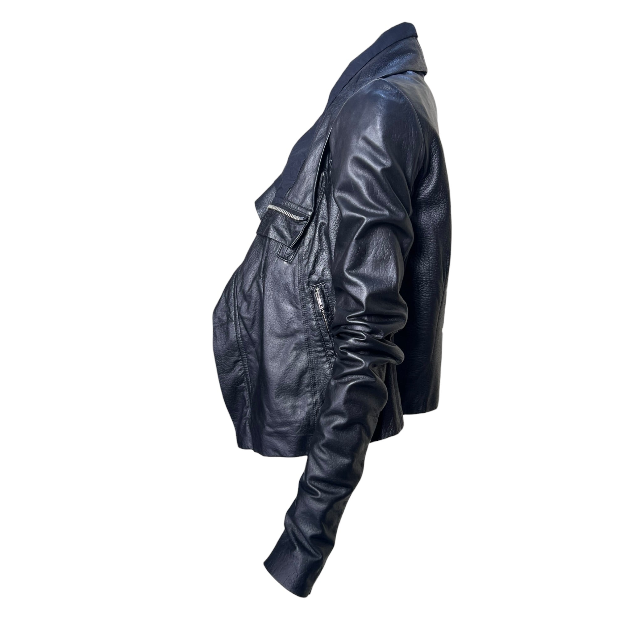 Rick Owens 2020s Black Lambskin Leather Moto Jacket, side 4