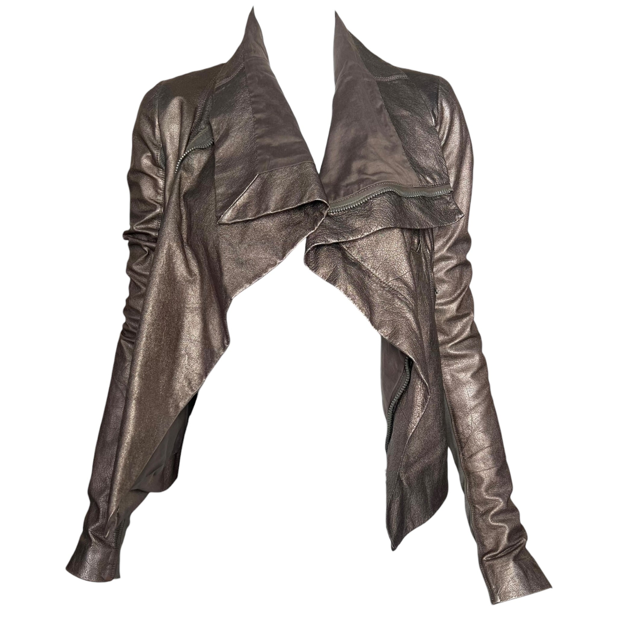 Rick Owens 2020s Metallic Gold Leather Moto Jacket, open