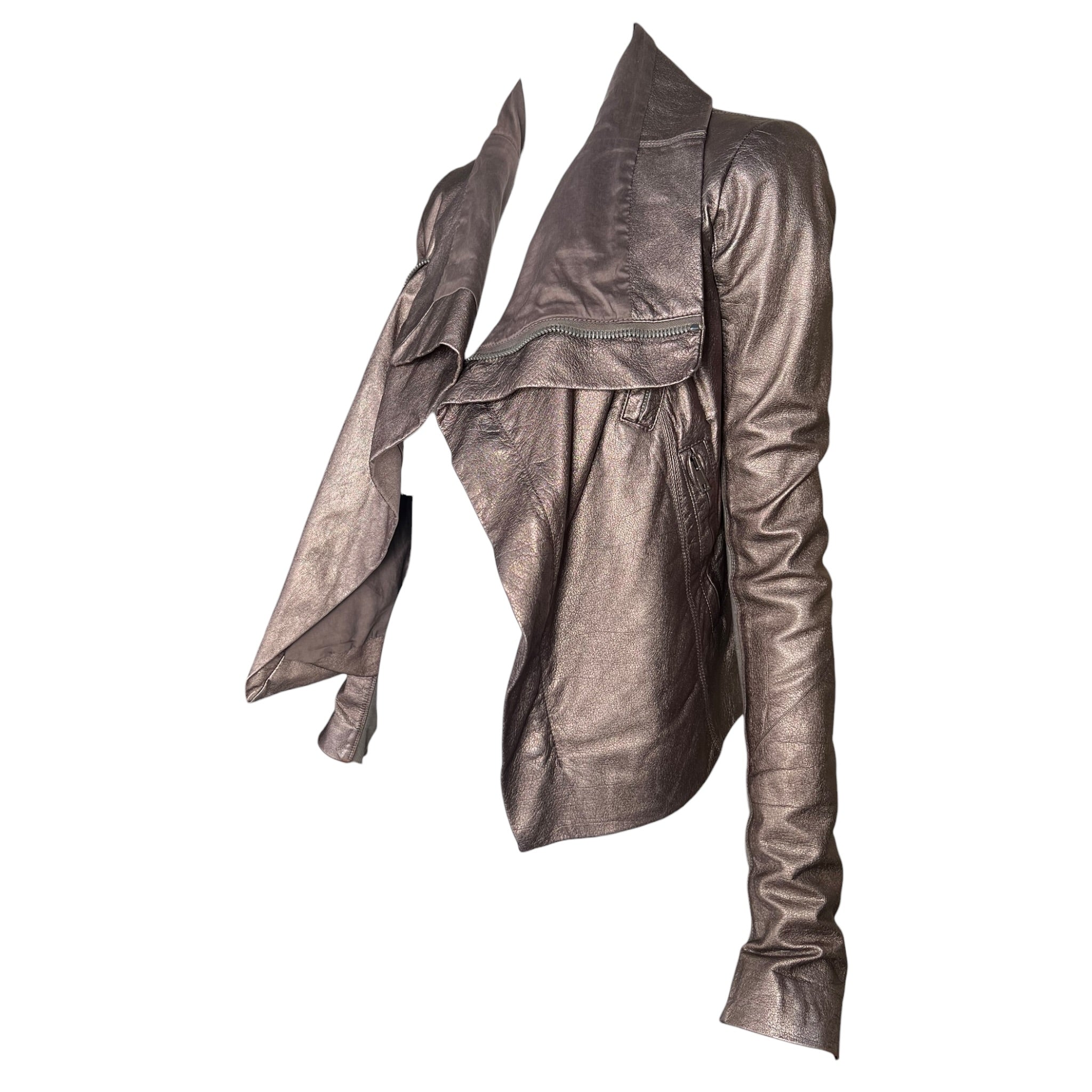 Rick Owens 2020s Metallic Gold Leather Moto Jacket, open side