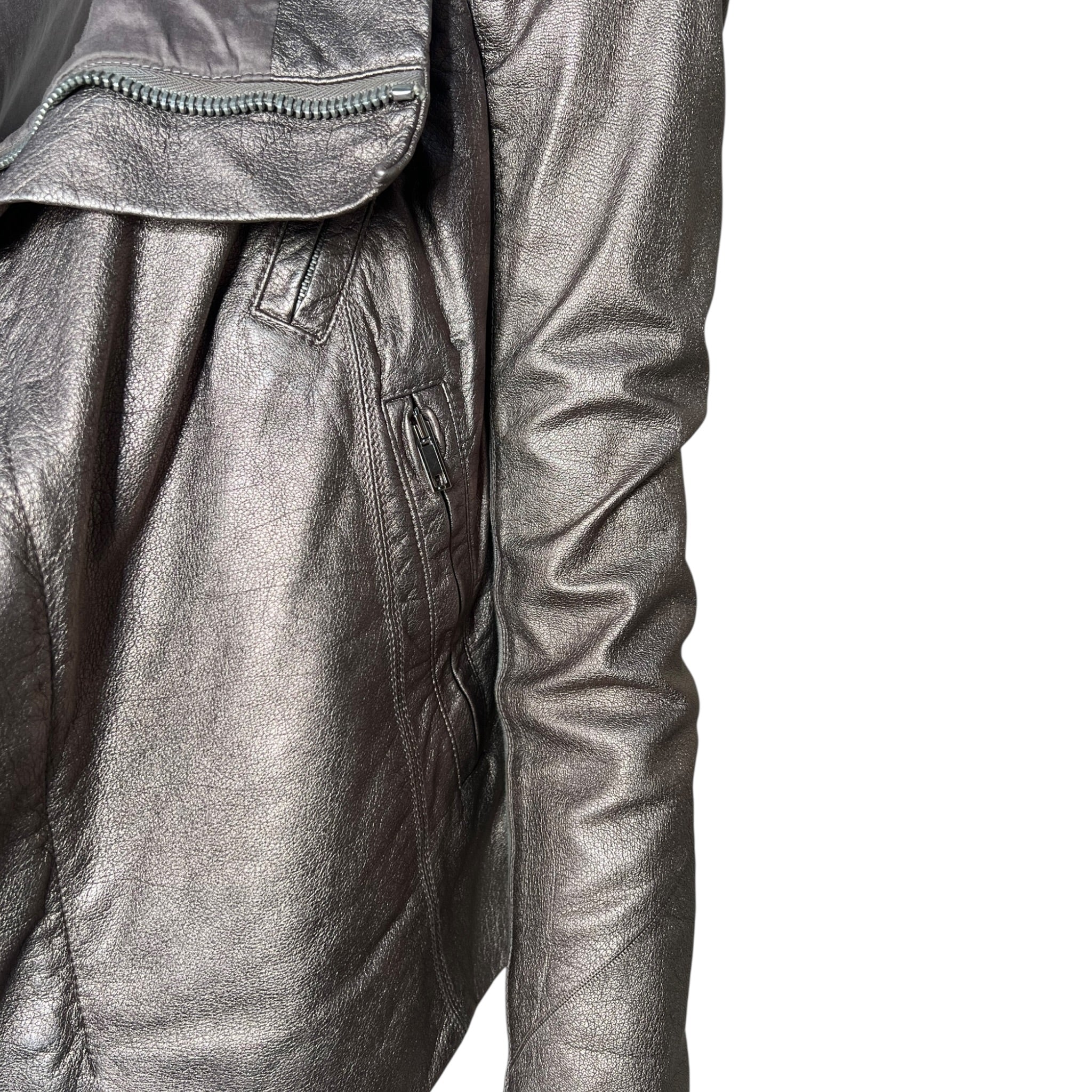 Rick Owens 2020s Metallic Gold Leather Moto Jacket, detail 2