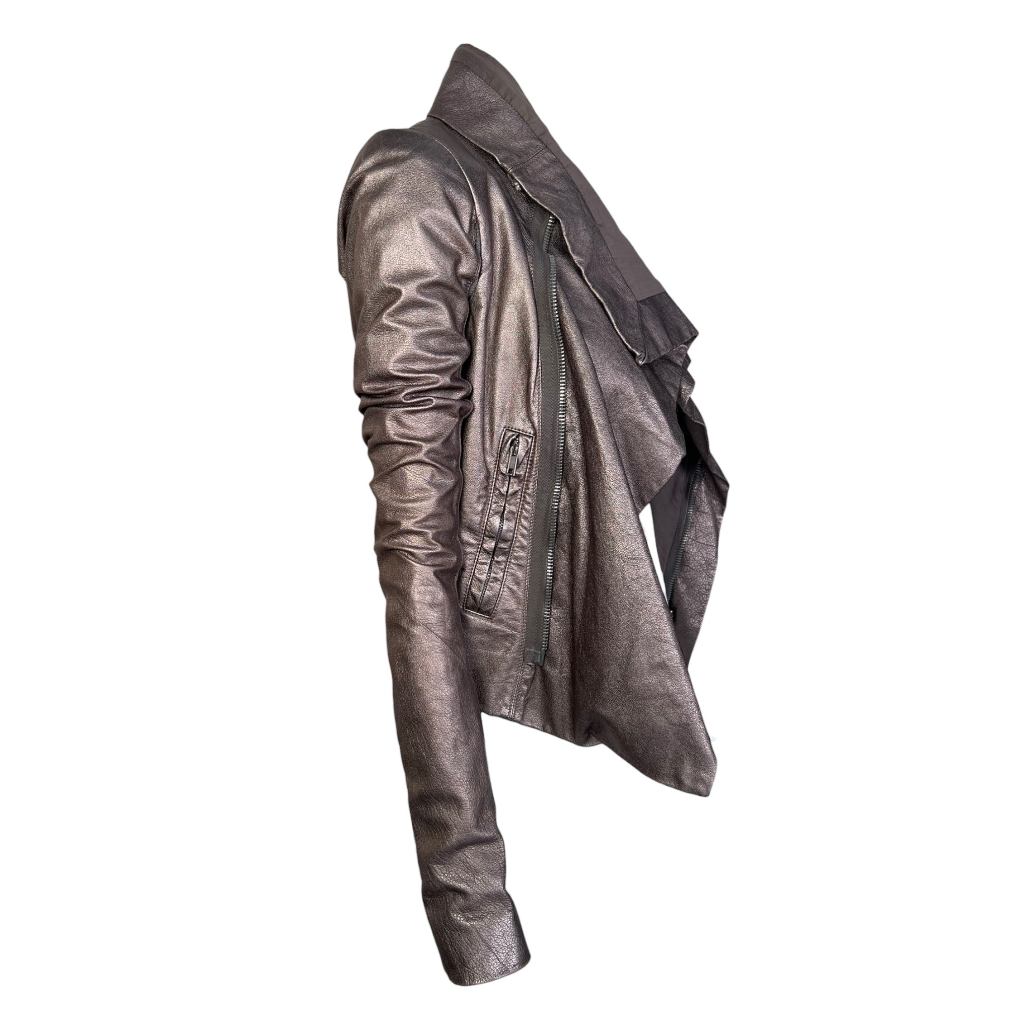 Rick Owens 2020s Metallic Gold Leather Moto Jacket, side
