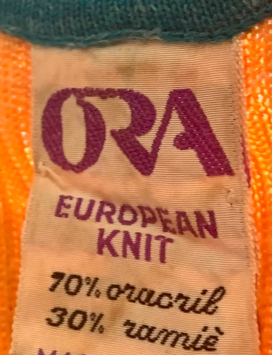70s Ora European Knit Orange and Green Lightweight Knit Tank Dress LABEL 5 of 5