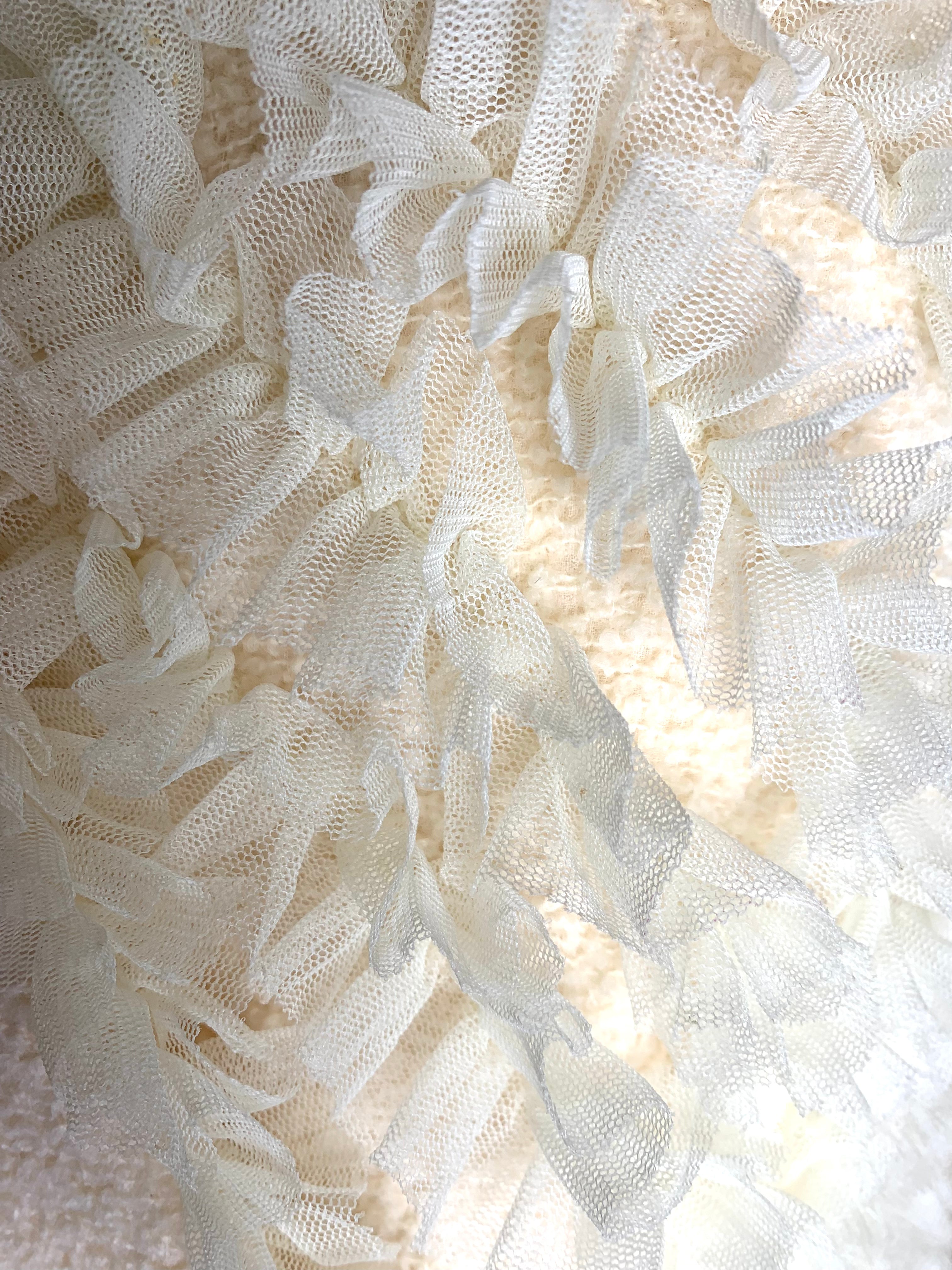 CHANEL 2002 Cruise/Resort Cream Tweed and Ruffle Tulle Jacket DETAIL PHOTO 6 OF 8