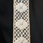  Unlabeled Fredericks of Hollywood 70s Black Bell Bottom Jumpsuit w/ White Crochet Panels DETAIL 4 of 4