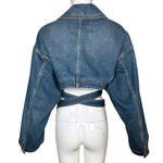 Alaïa Cropped Denim Top w/Wrap Around Belt, back