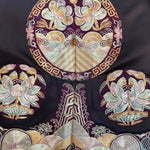 20s Black Silk Chinese jacket With Large Heavily Couched Multi Color Applique UPPER BACK DETAIL 6 of 7