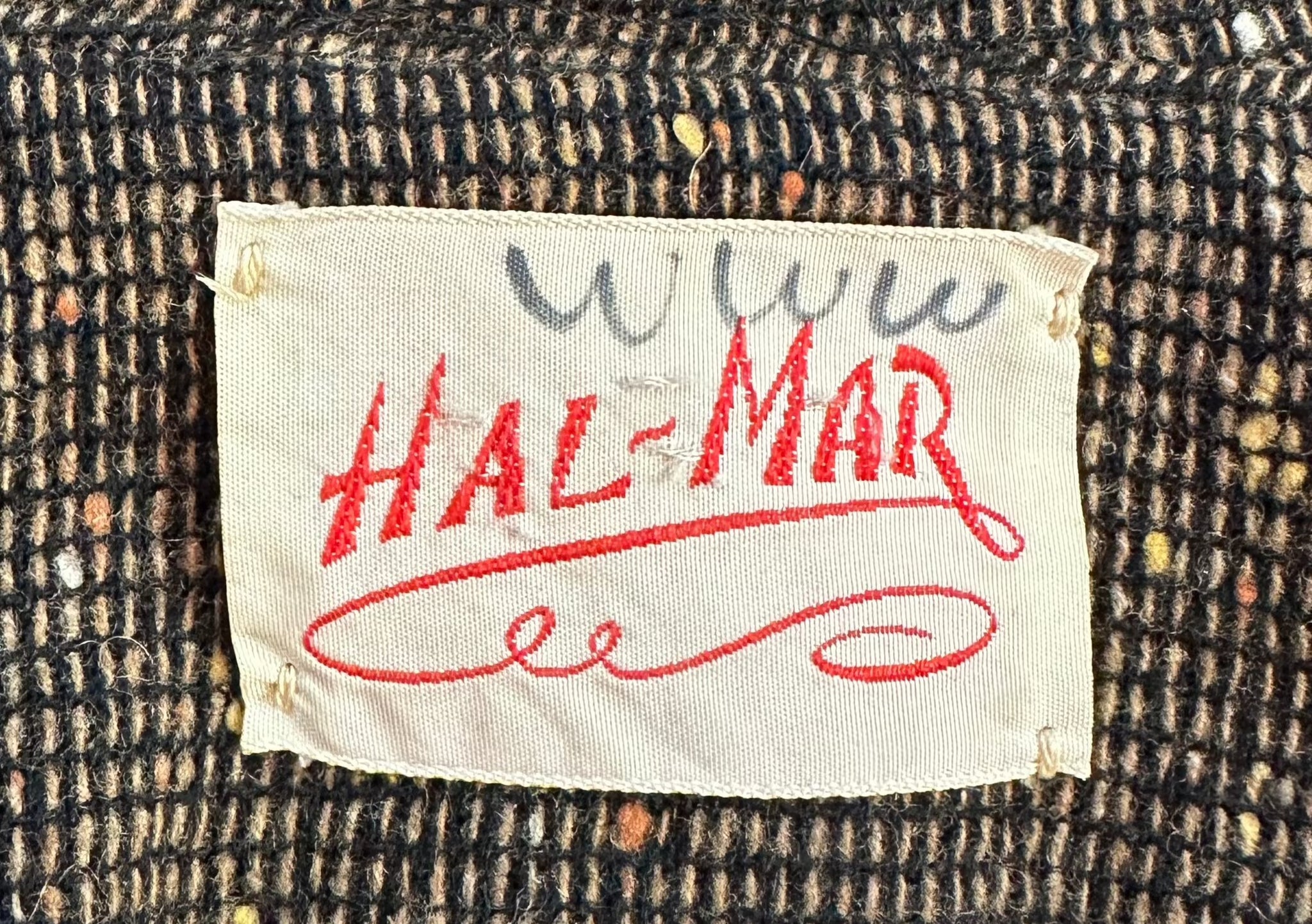  Hal-Mar 50s Madmen Flecked Brown and Black Checkerboard Wool  Dress Ensemble LABEL 7 of 7