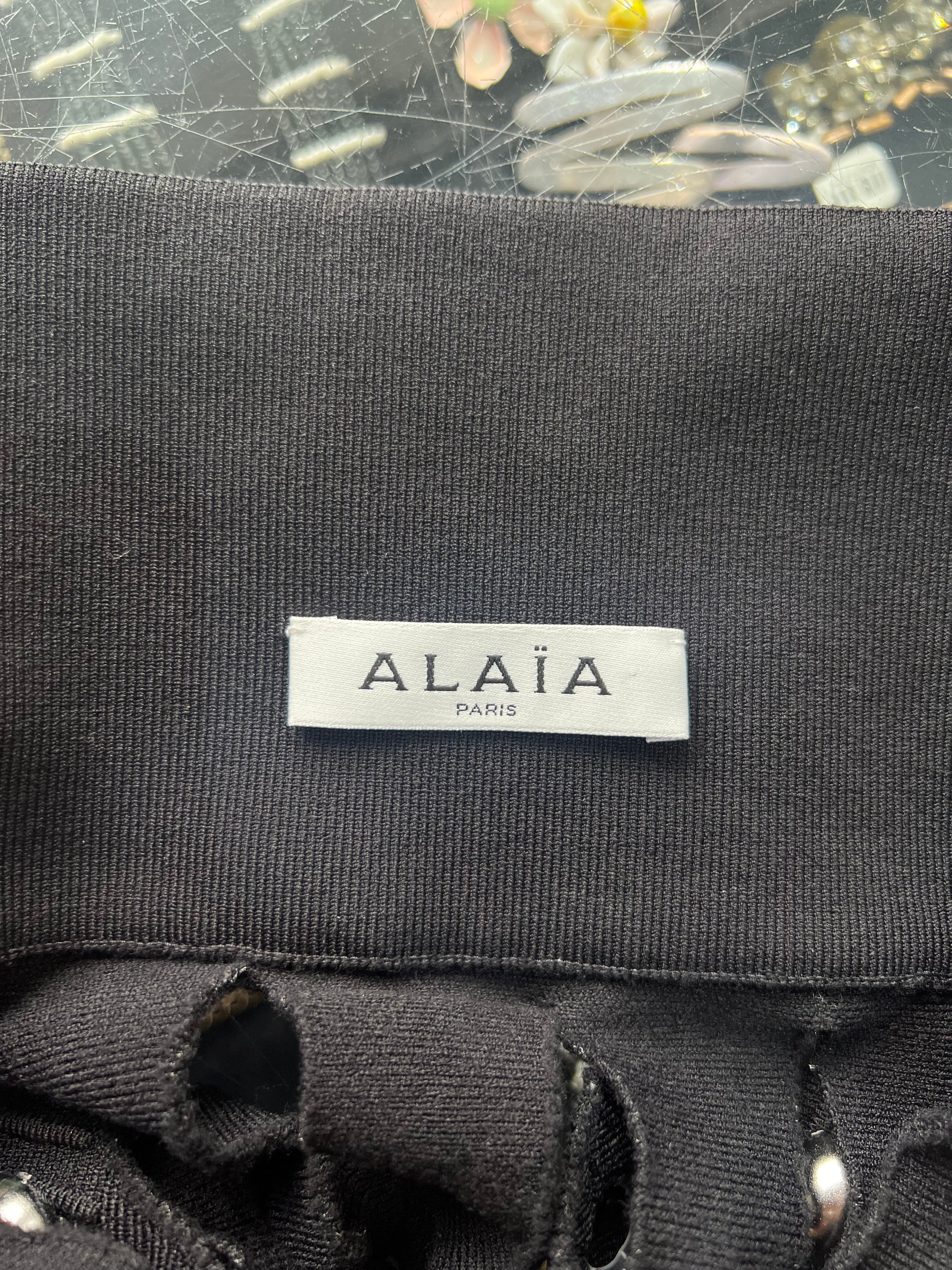 Alaia Winter 2022 Black Hooded Net Jersey Dress with Chrome Bauble Studs, label 2