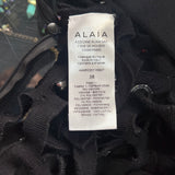 Alaia Winter 2022 Black Hooded Net Jersey Dress with Chrome Bauble Studs, label