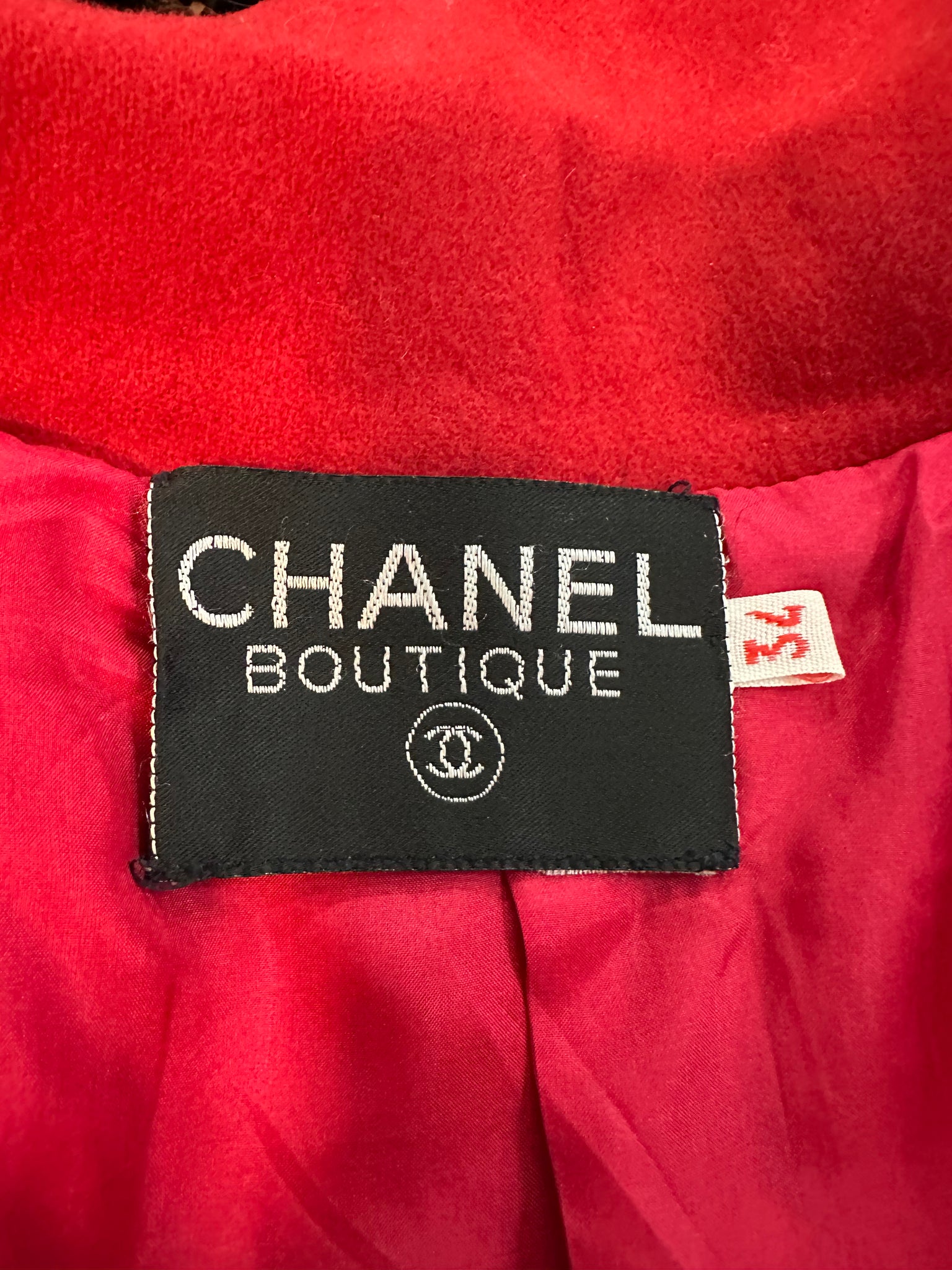  Chanel 90s Red Cashmere Double Breasted  Coat With Logo Buttons LABEL 6 of 6