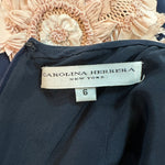  Carolina Herrera 2000s  Navy Blue Silk Halter Gown With Pink Floral Applique LABEL 5 of 5