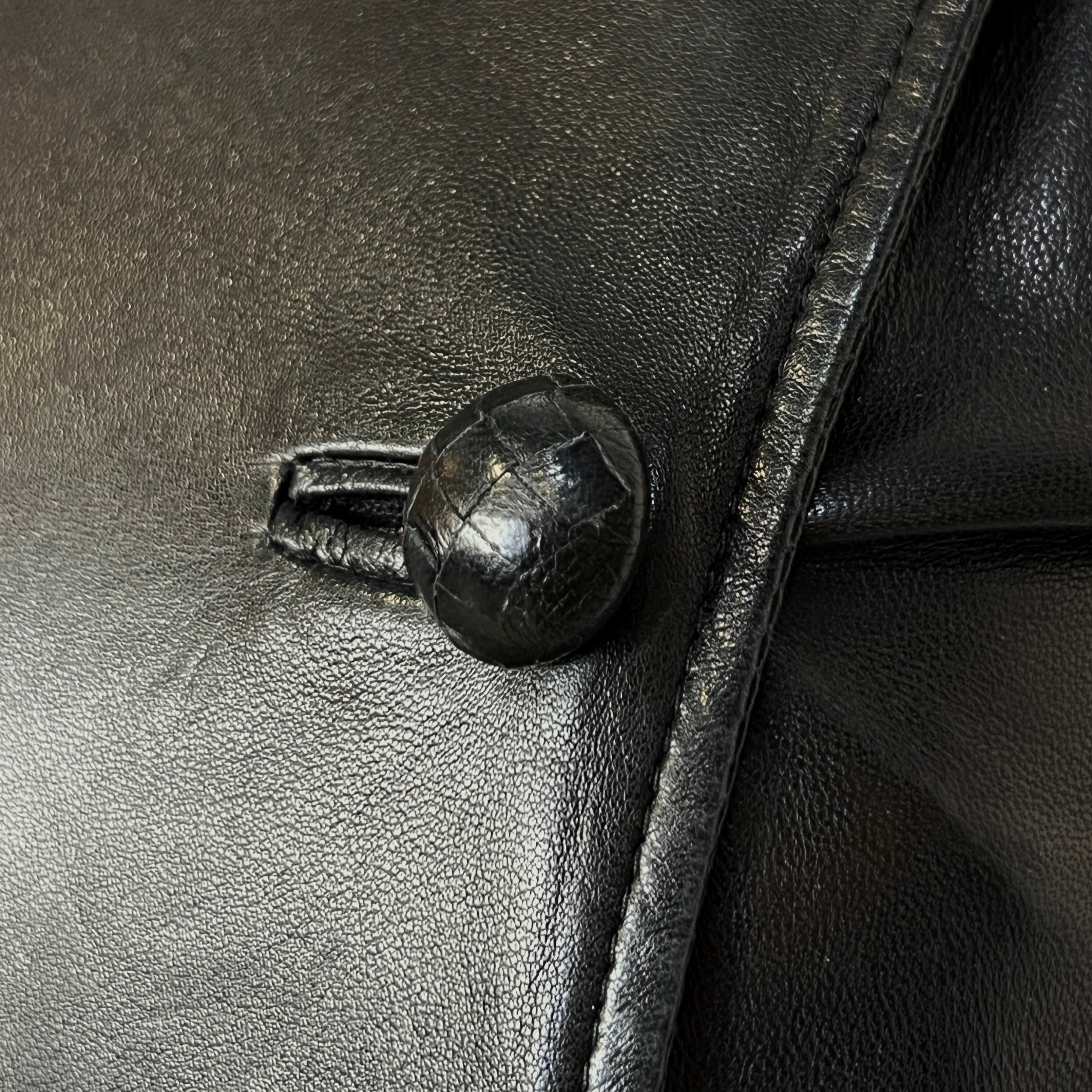 Tom Ford for Yves Saint Laurent S/S 2004 Double Breasted Dropwaist Leather Jacket, button detail