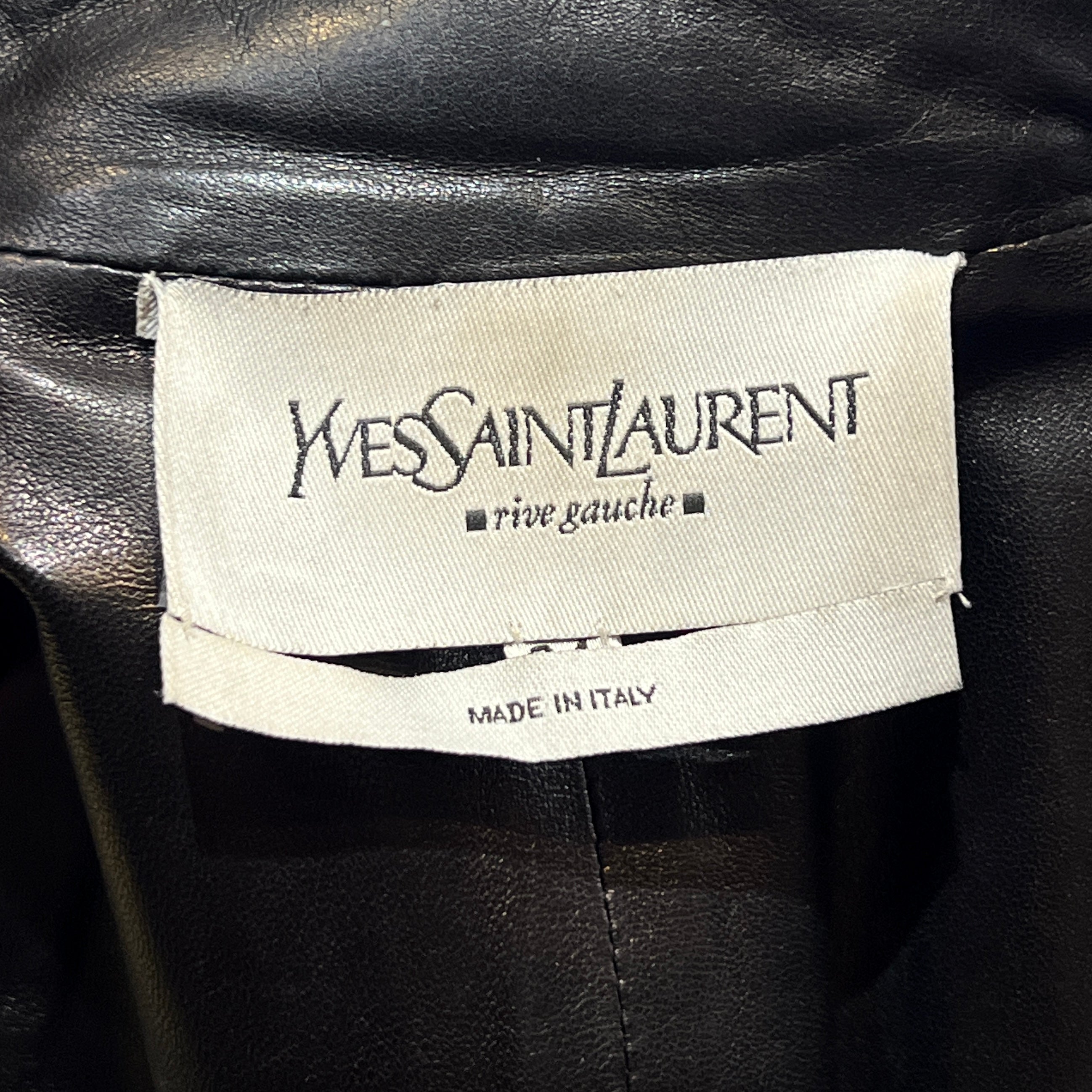 Tom Ford for Yves Saint Laurent S/S 2004 Double Breasted Dropwaist Leather Jacket, label
