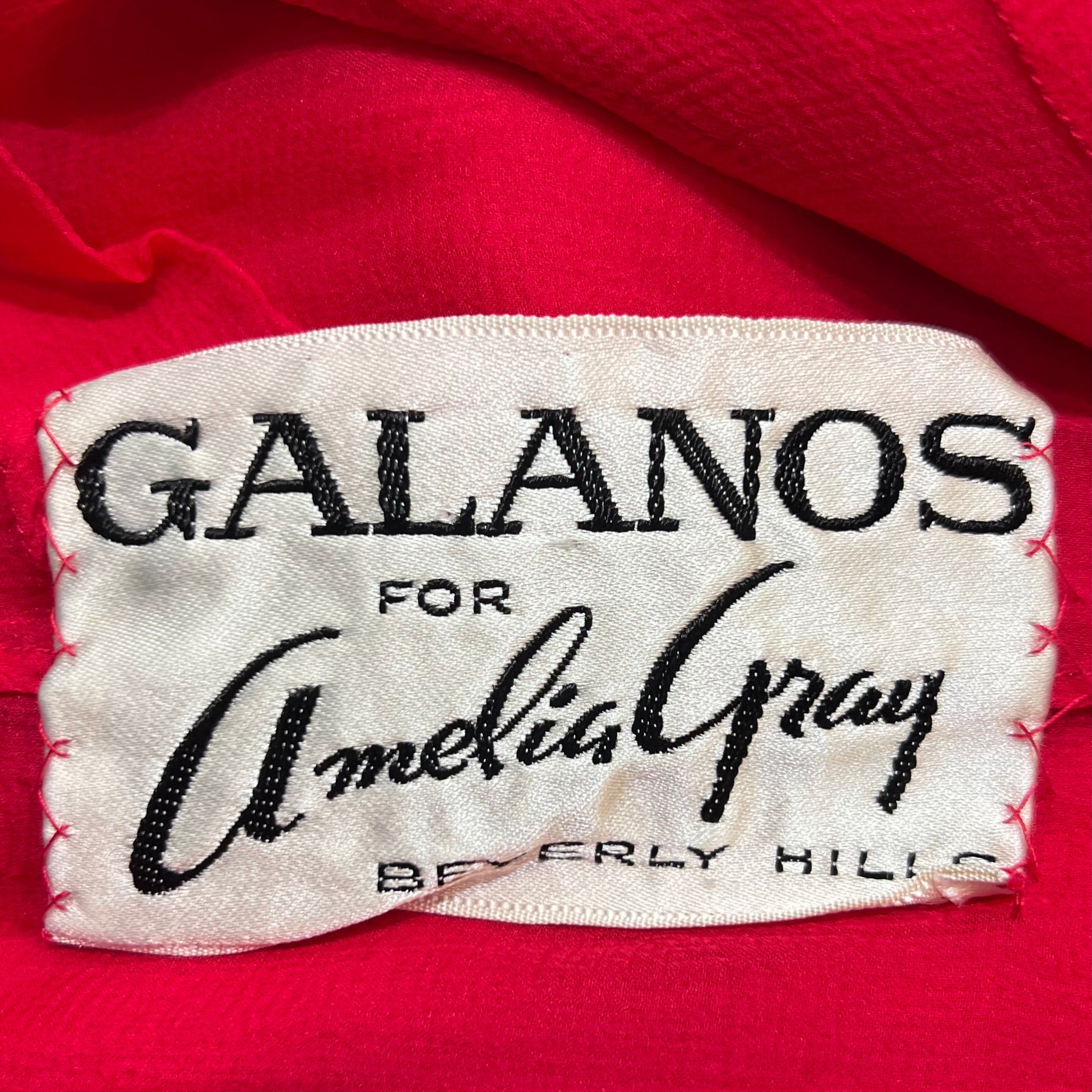 GALANOS 1970's Red Chiffon Multi-Layer Dress, label