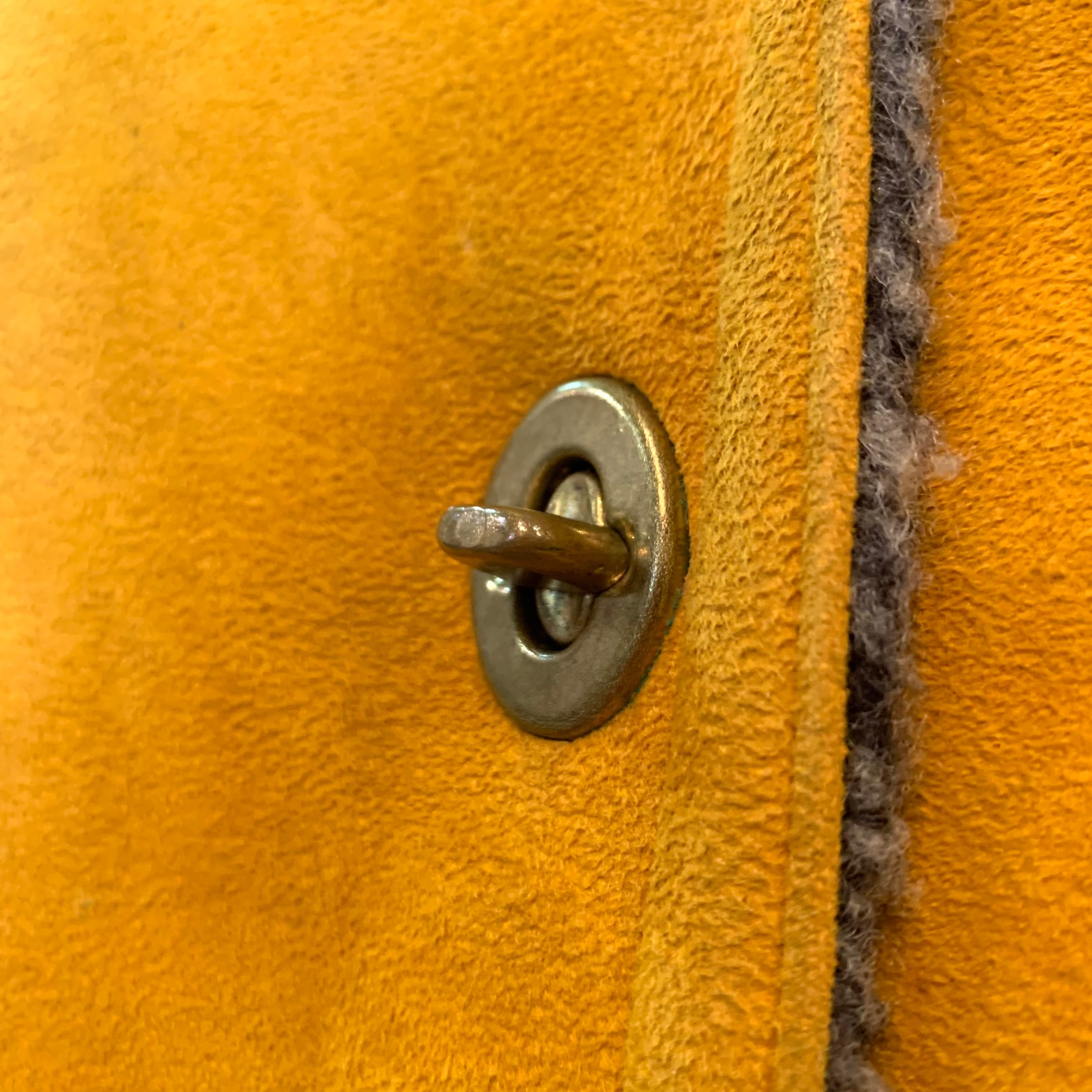 Bonnie Cashin for Sills Orange Suede Coat with Grey Sherpa Lining, toggle
