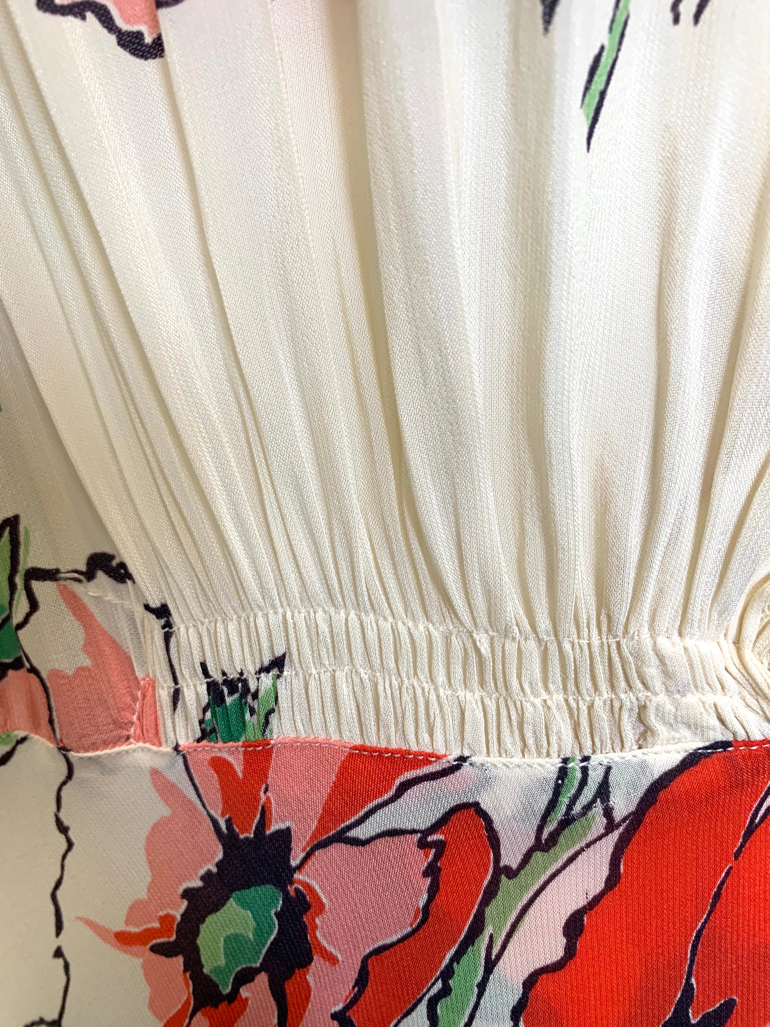 '40s Cream and Coral Pink Blossom Silk Wrap Dress DETAIL 5/6