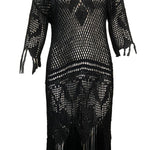 20s Black Silk Crochet Dress with Fringe FRONT 1 of 4