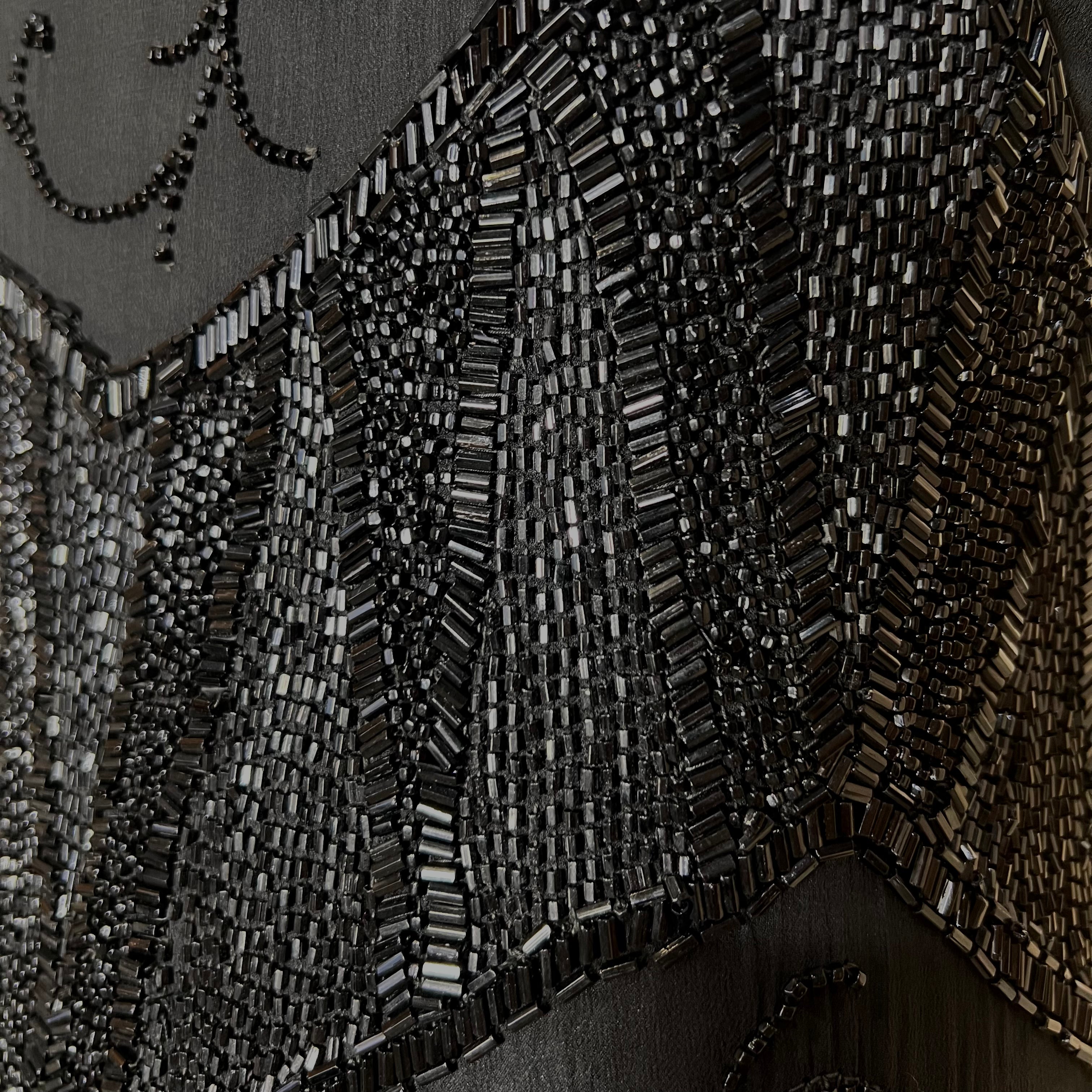 1920's Black Beaded Fringe Flapper Dress, detail 2