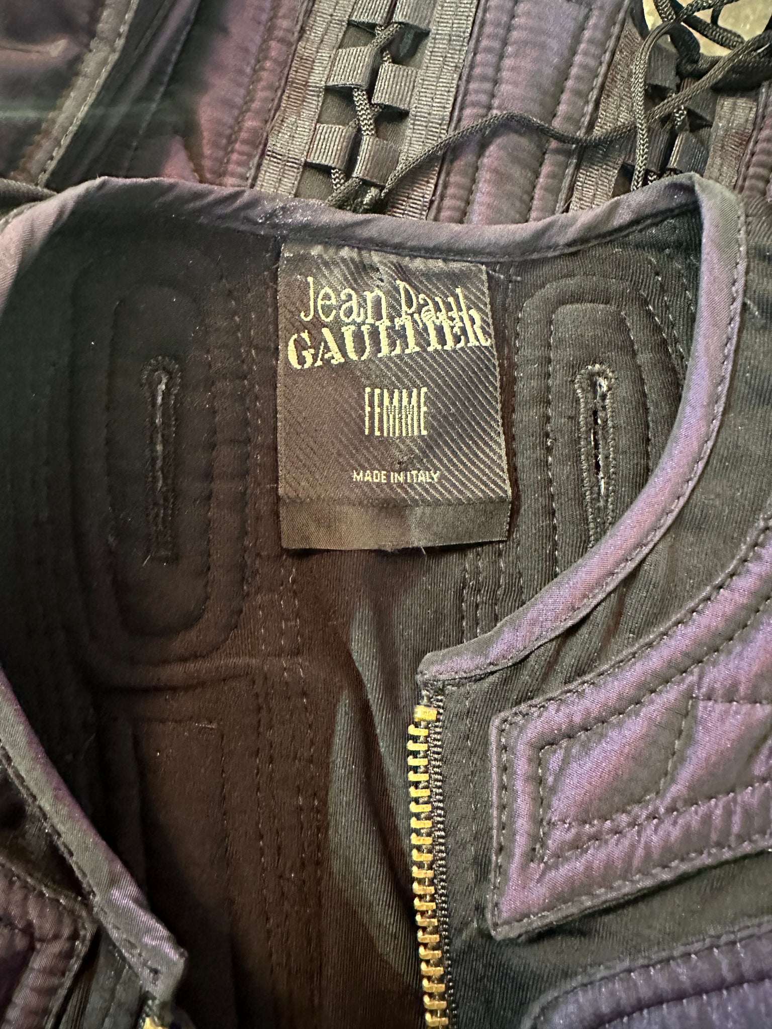 Jean Paul Gaultier Femme Y2K Iridescent Purple Nylon Zip Front Jacket with Allover Lacing LABEL 8 of 8