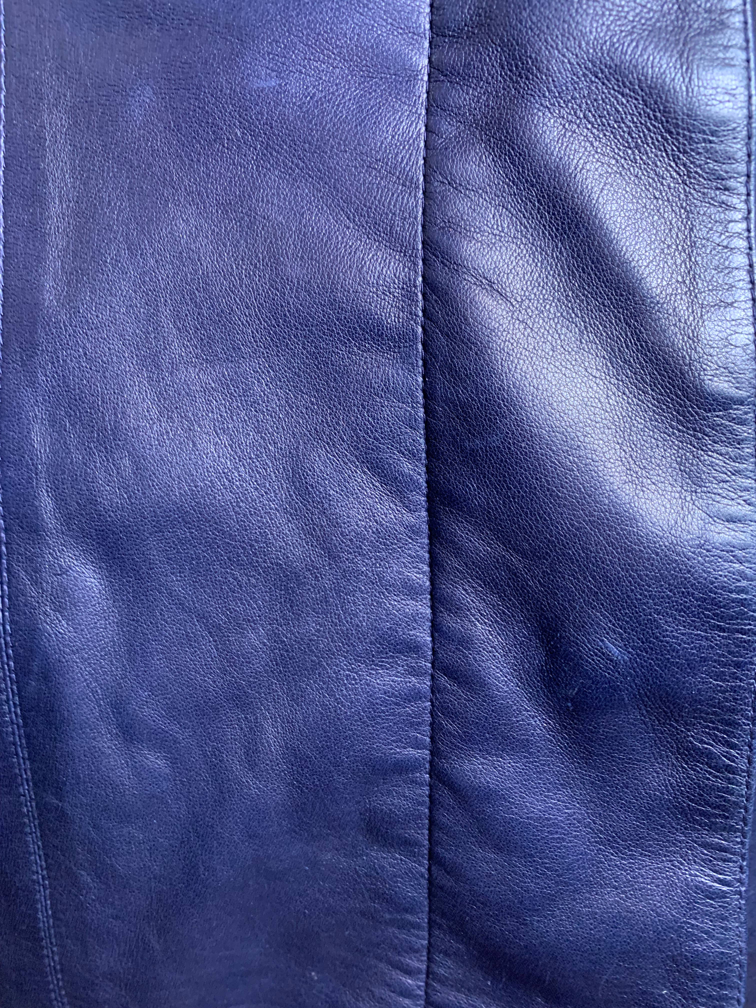  Claude Montana for Idéal-Cuir Rare Late '70s Midnight Blue Lambskin Leather Strapless Mini Dress DETAIL 4/8