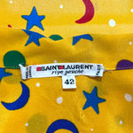 Yves Saint Laurent S/S 1979 Stars and Moon Yellow Silk Blouse, label