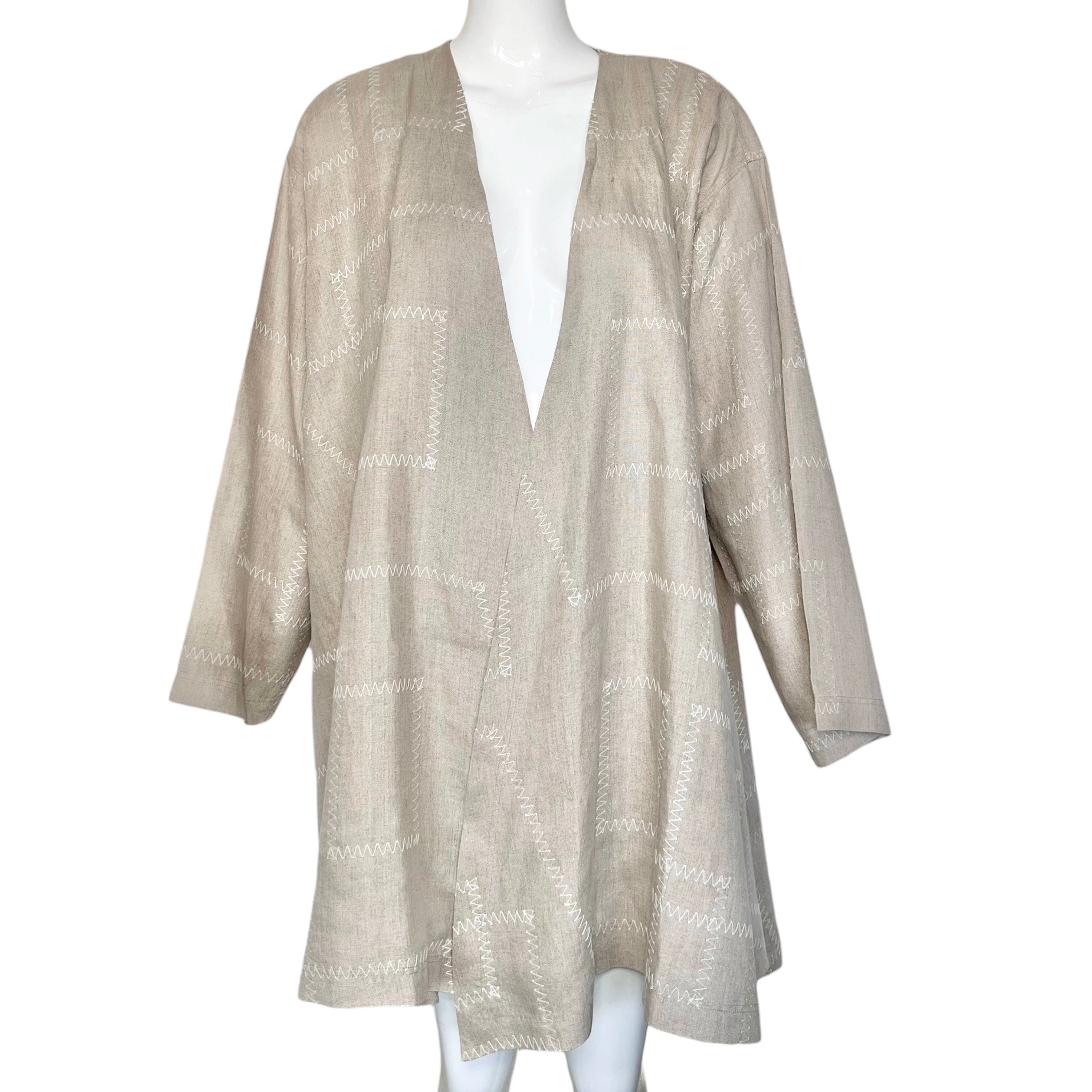 Patrick Kelly 1980's Beige Topstitched Linen Swing Coat