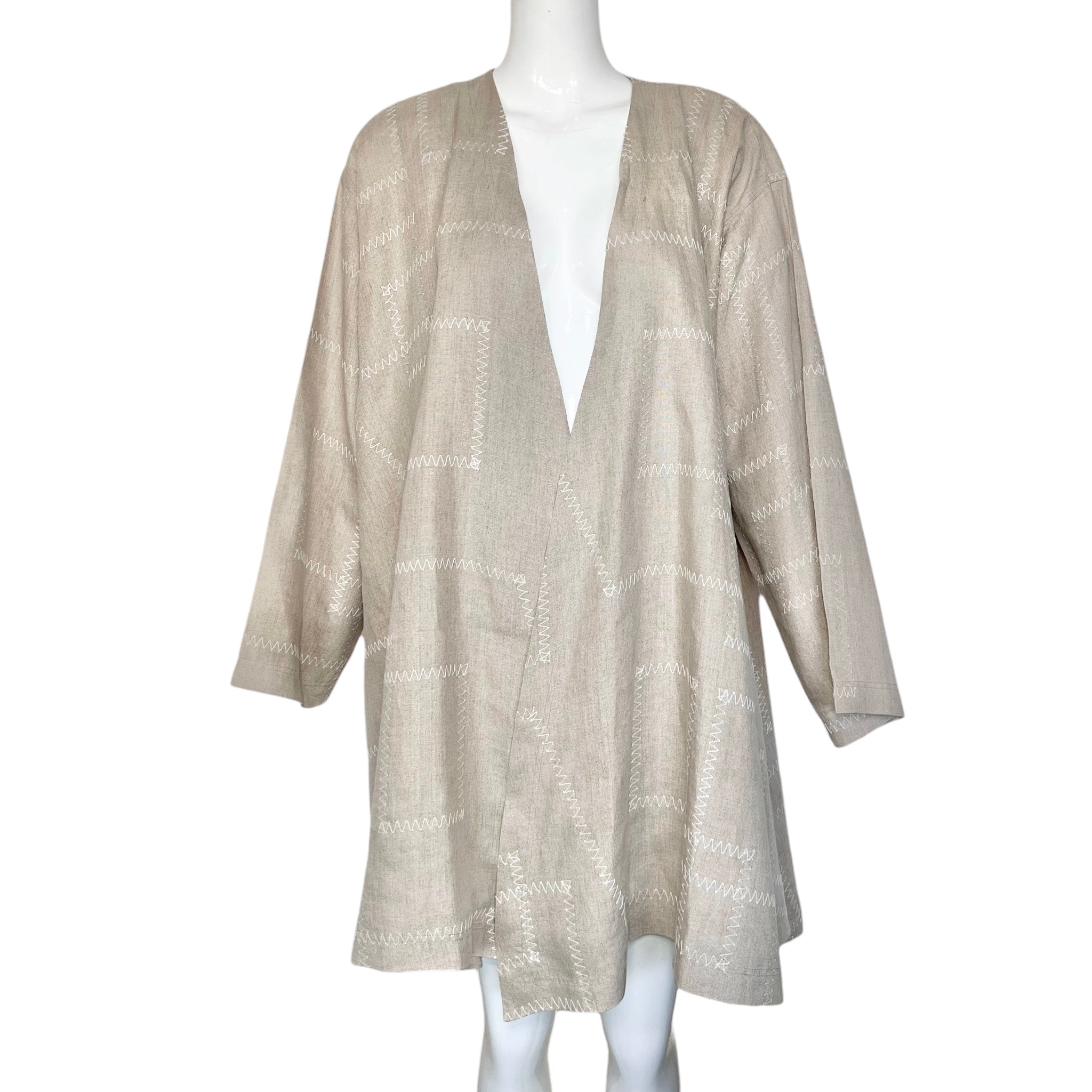 Patrick Kelly 1980's Beige Topstitched Linen Swing Coat