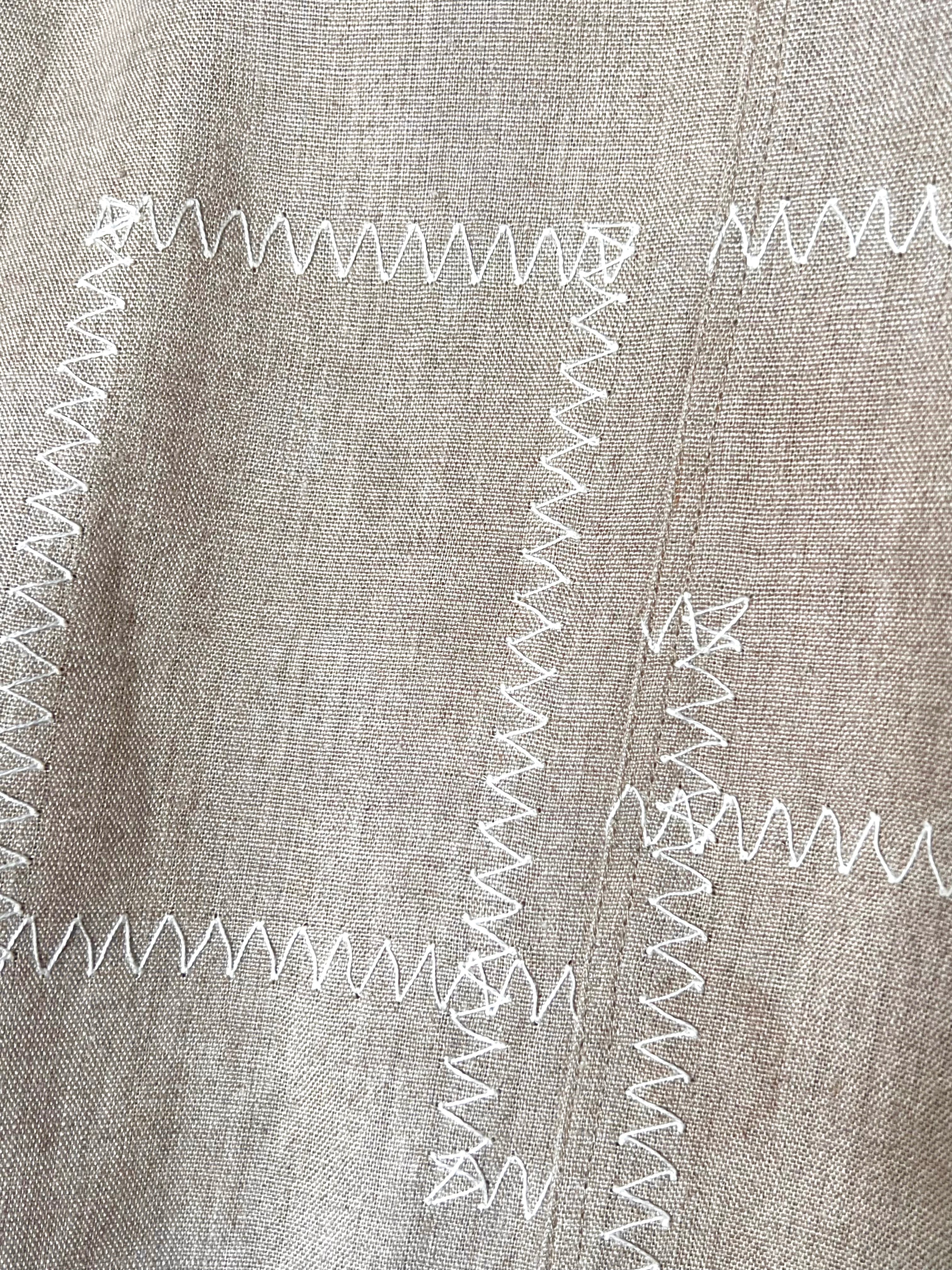 Patrick Kelly 1980's Beige Topstitched Linen Swing Coat, detail