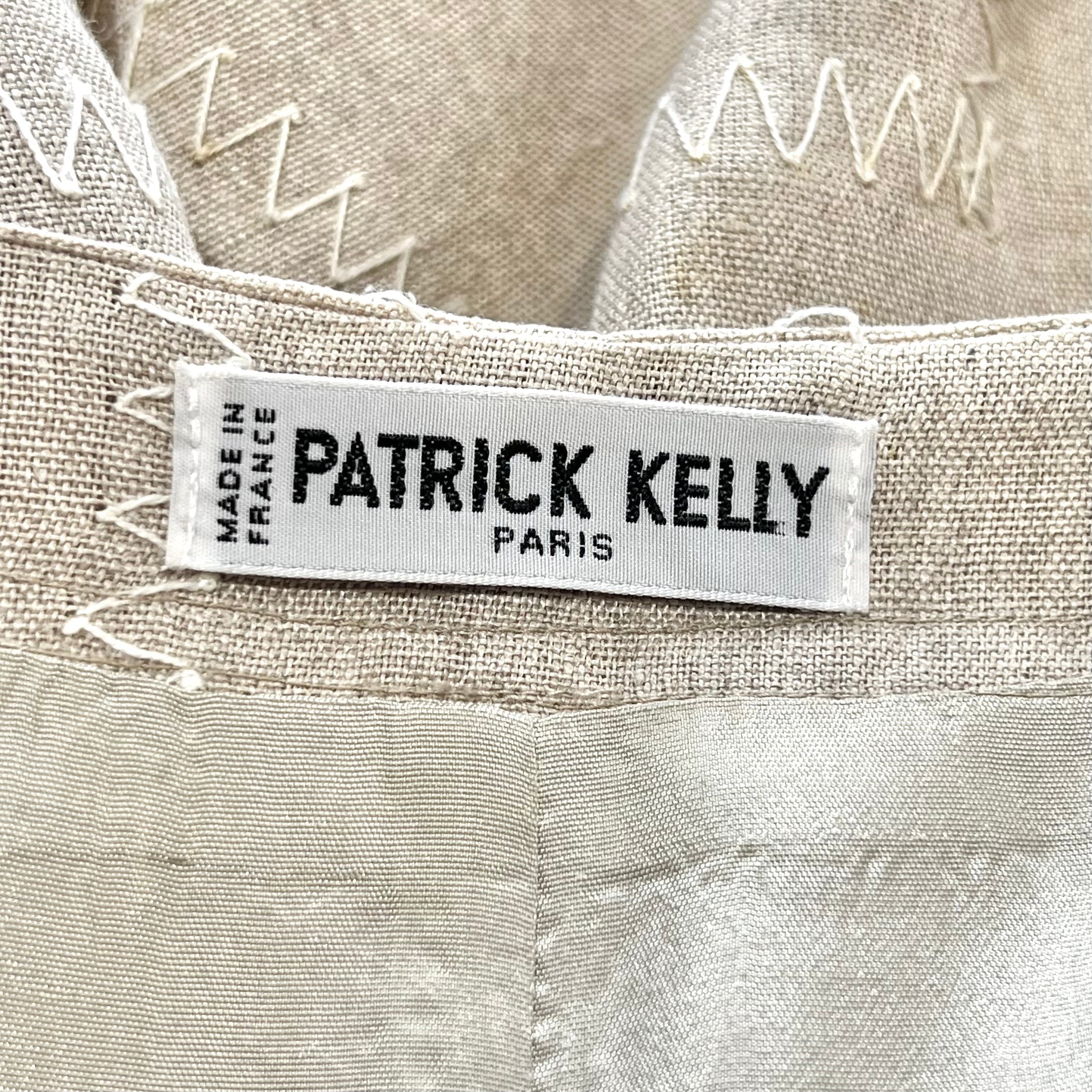 Patrick Kelly 1980's Beige Topstitched Linen Swing Coat, label