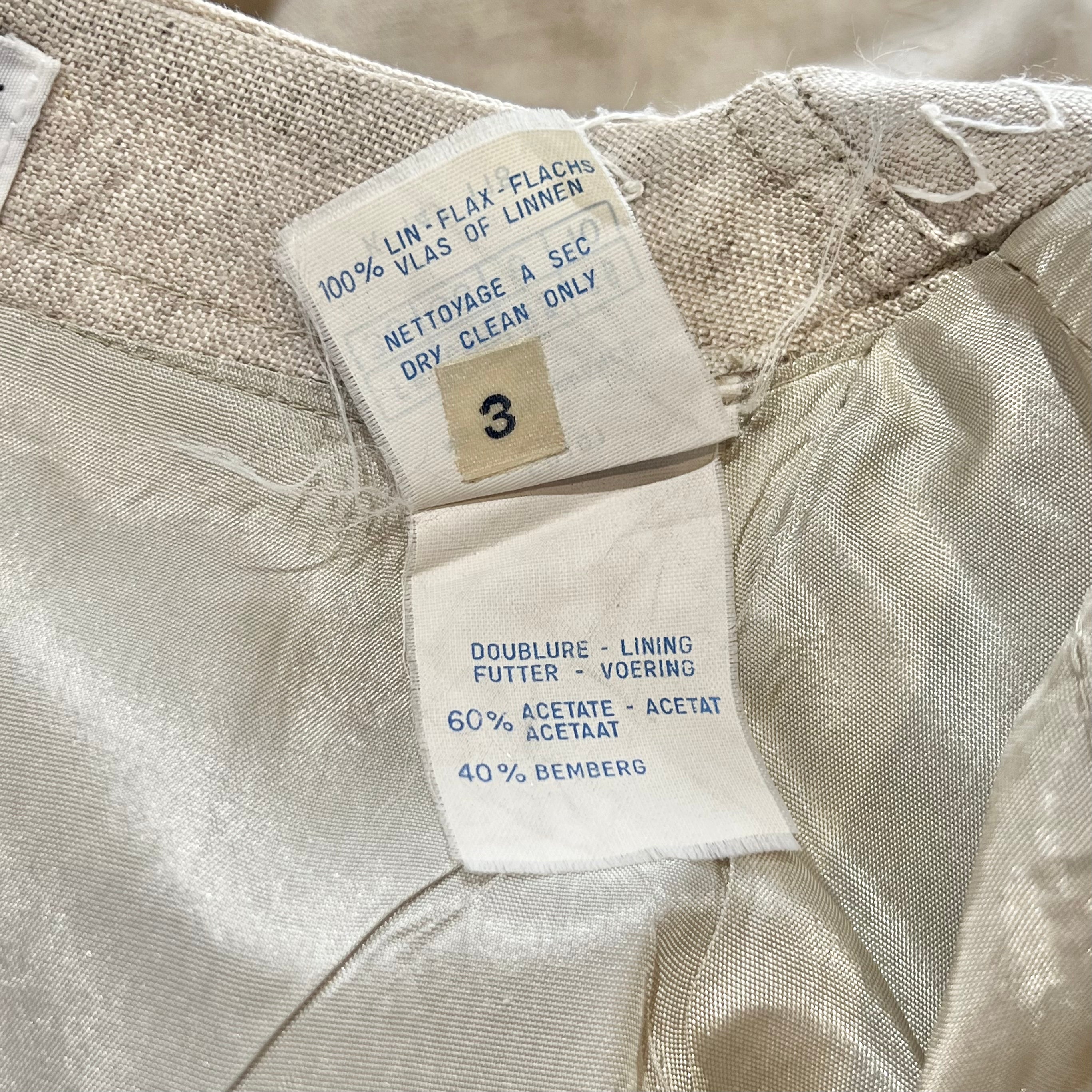 Patrick Kelly 1980's Beige Topstitched Linen Swing Coat, tag 2