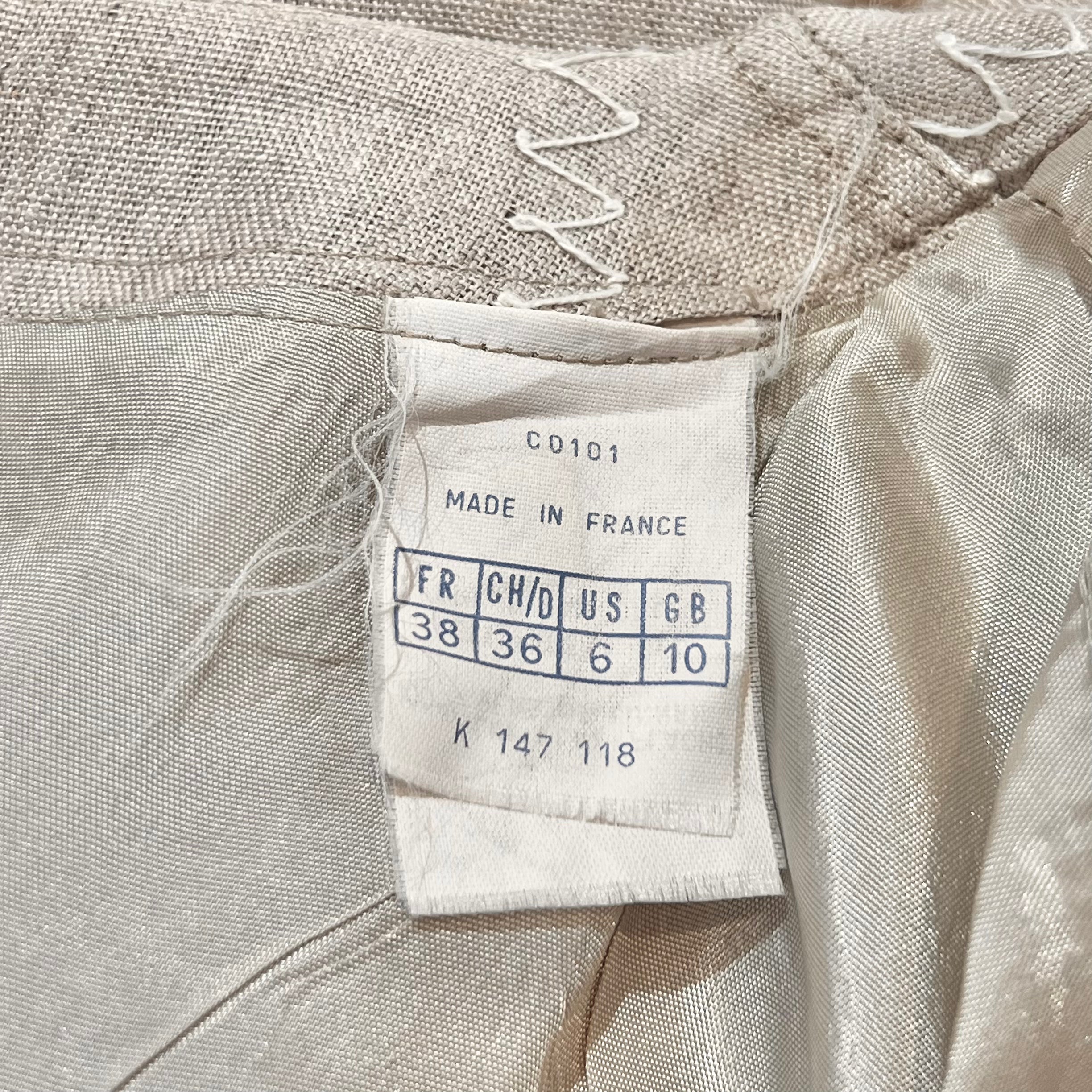 Patrick Kelly 1980's Beige Topstitched Linen Swing Coat, tag